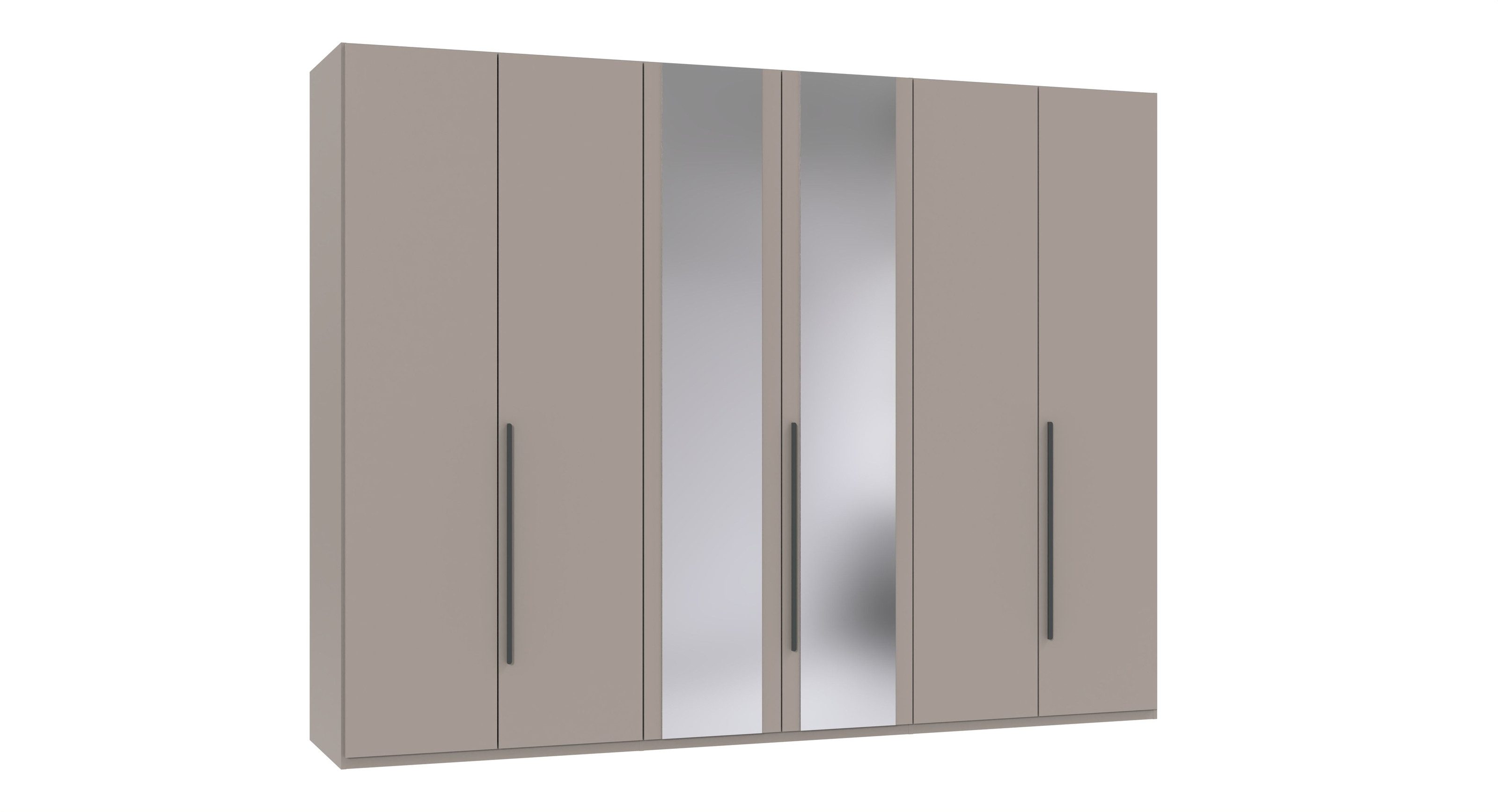 freiraum Drehtürenschrank LONDON in SAHARAGRAU / SPIEGEL / SCHWARZ - 270x208x58 (BxHxT)