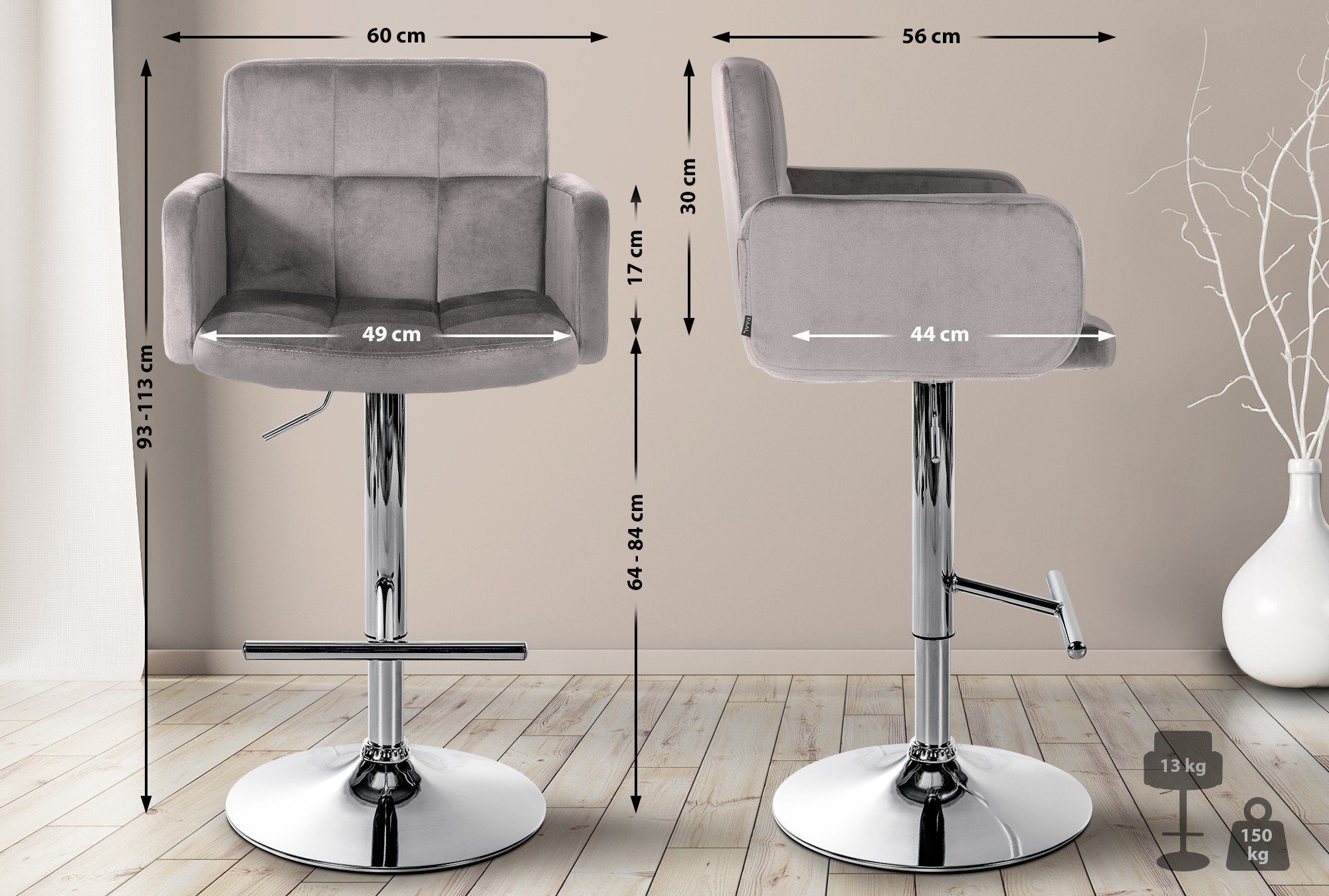 CLP Barhocker Los Angeles Samt, höhenverstellbar günstig online kaufen