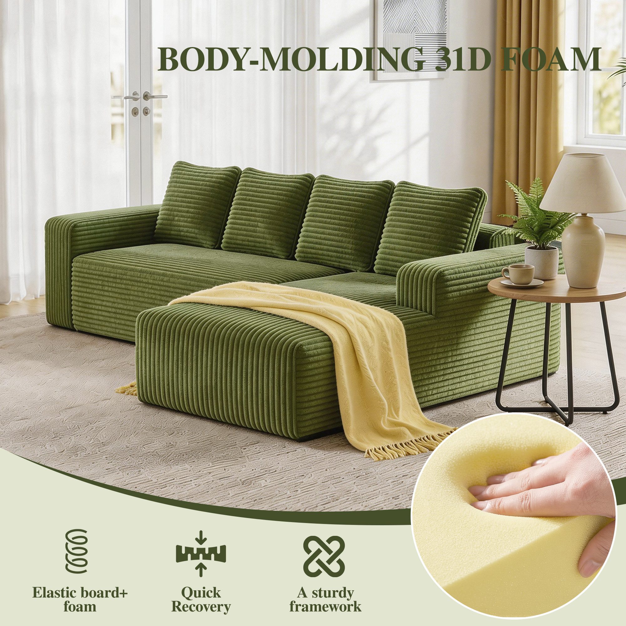 MIBODE Ecksofa Cloud Ecksofa L-Form Chaiselongue Grün
