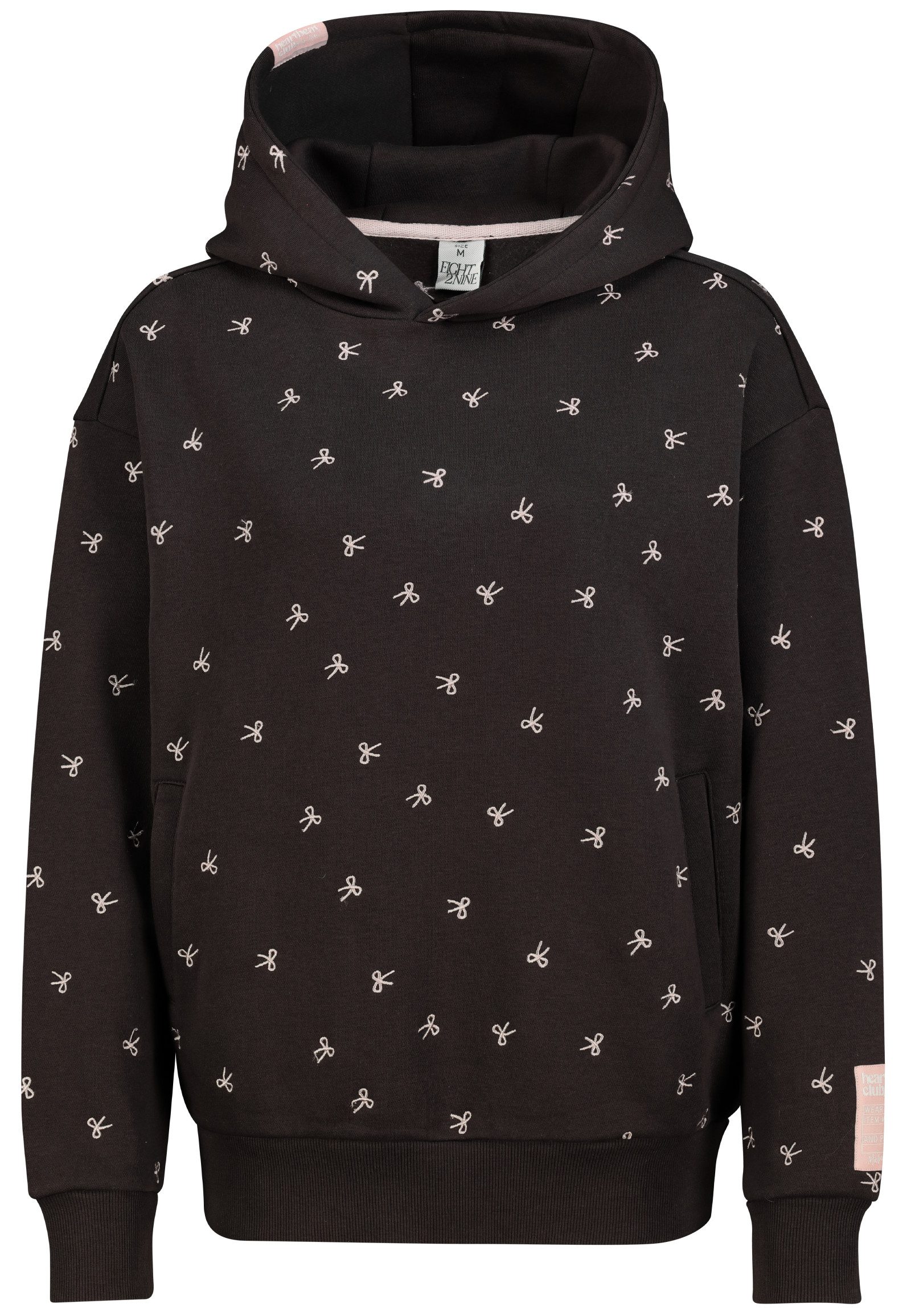 Eight2Nine Kapuzenpullover Damen Hoodie Allover bestickt Oversize Fit, aufgestickte Sterne oder Schleifen