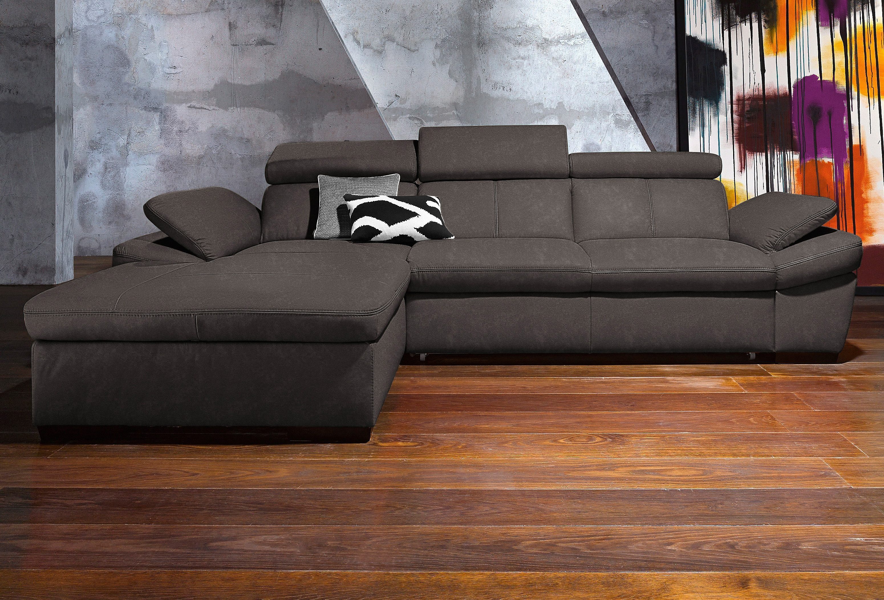 exxpo - sofa fashion Ecksofa Salerno, Funktionssofa, Breite 280cm, hoher Sitzkomfort, L-Form, inkl. Kopf- und Armteilverstellung, wahlweise mit Bettfunktion