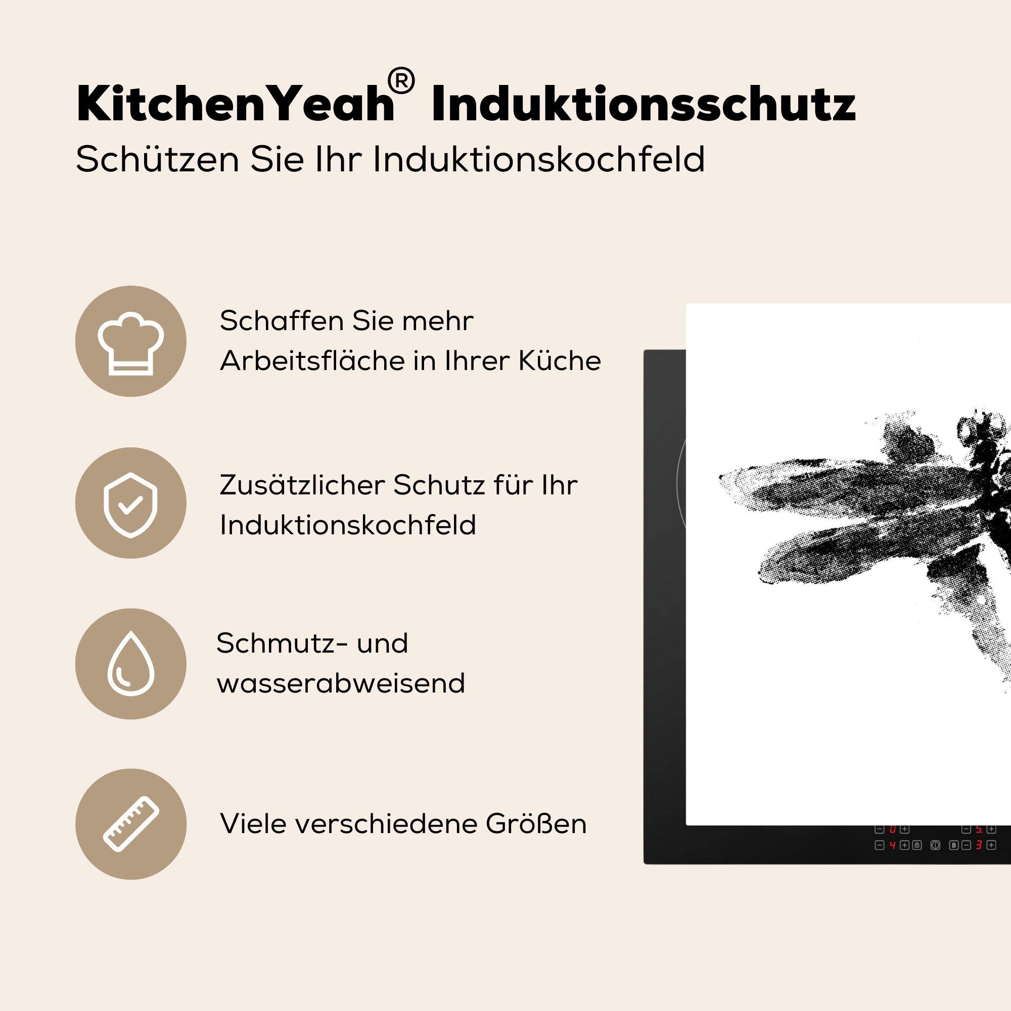 MuchoWow 60x52 nutzbar, einer Illustration Libelle, Arbeitsfläche cm, tlg), Eine Vinyl, Ceranfeldabdeckung antike Herdblende-/Abdeckplatte (1 Mobile