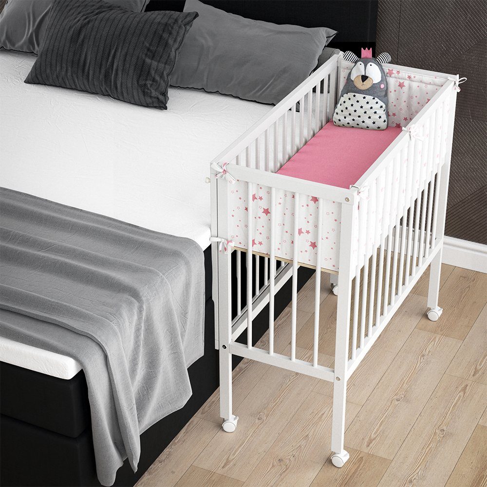 VitaliSpa® Beistellbett Babybett Stubenbett 2 Seitenteile SOPHIE Weiß