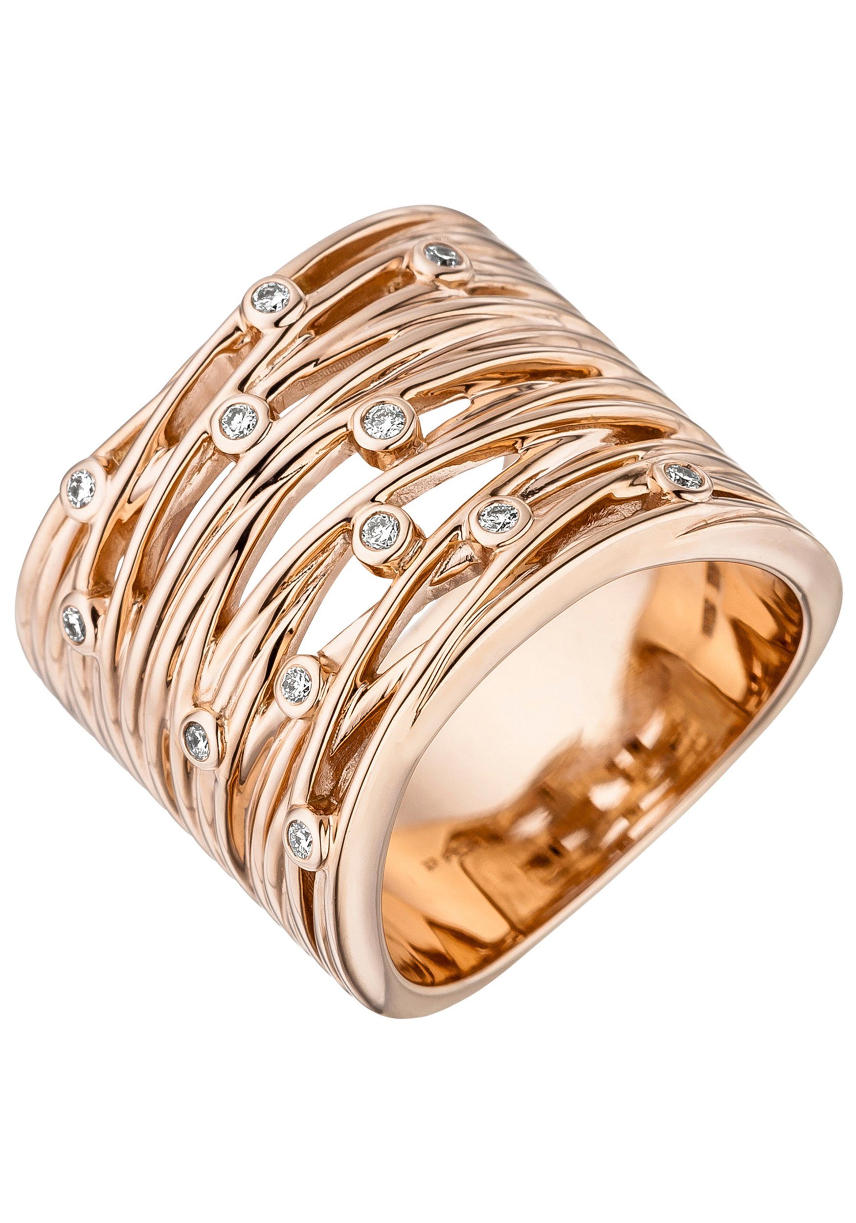 JOBO Diamantring, breit 585 Roségold mit 12 Diamanten