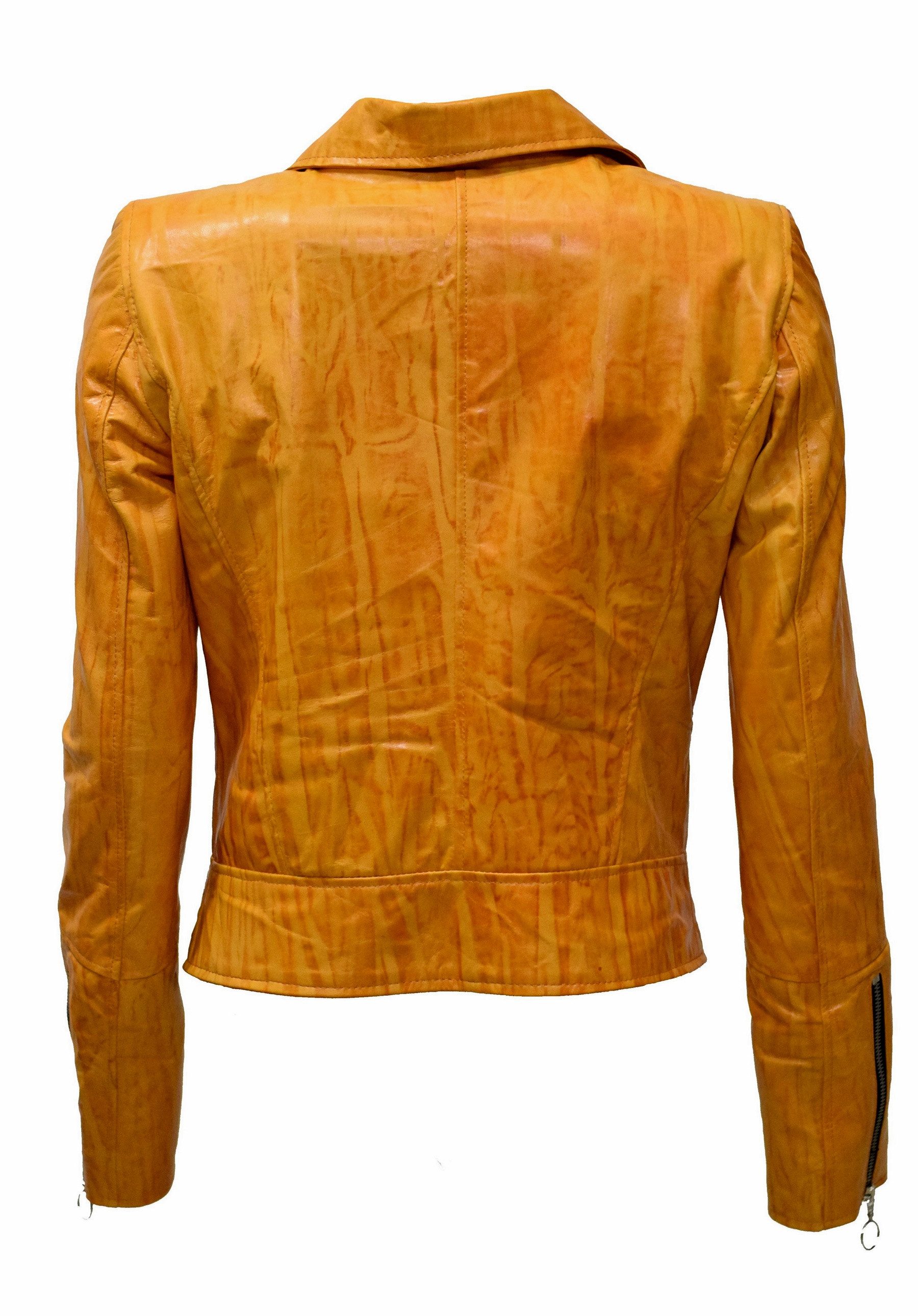 Zimmert Leather Lederjacke Liusa Schwarzgrau im Vinage Look, oder gecrushed Gelb Orange