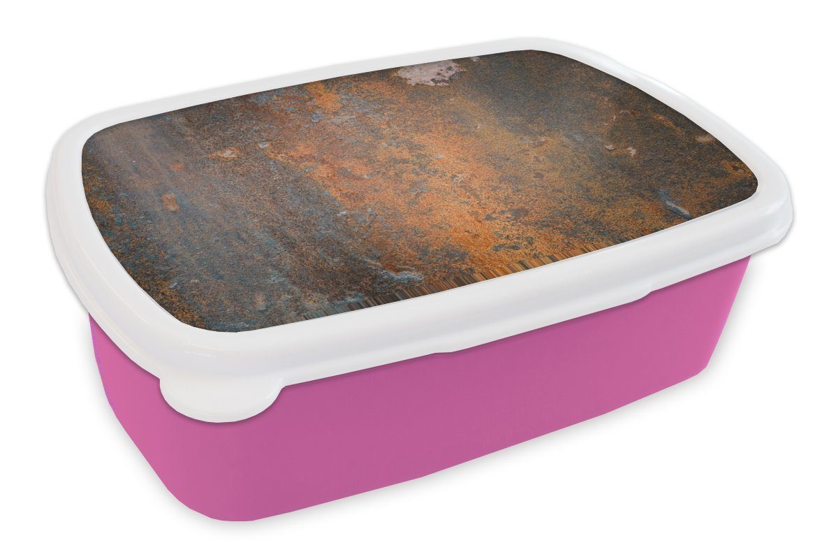 MuchoWow Lunchbox Rostdruck - Vintage - Industriell, Kunststoff, (2-tlg), Brotbox für Erwachsene, Brotdose Kinder, Snackbox, Mädchen, Kunststoff rosa