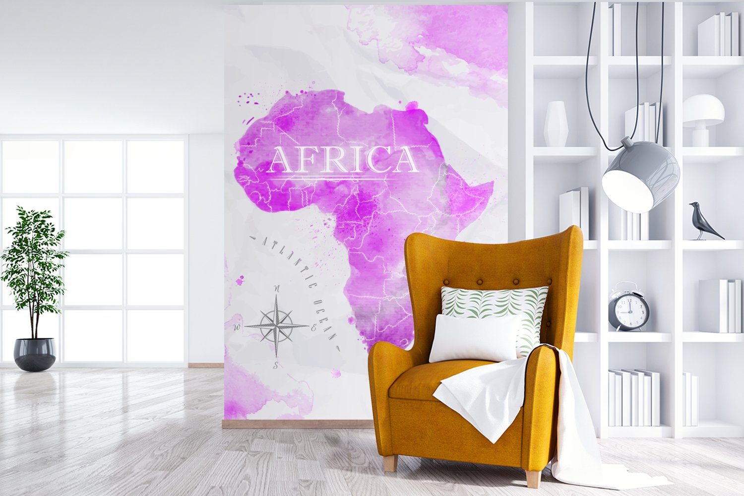 MuchoWow Fototapete Weltkarte Matt, Afrika, - (3 Vinyl Wohnzimmer, bedruckt, St), Montagefertig für - Tapete Rosa Wandtapete