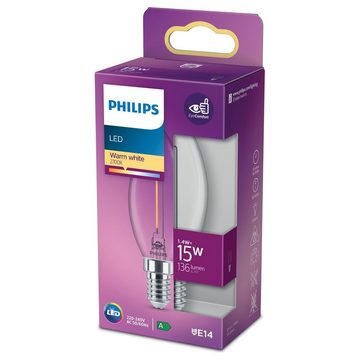 Philips LED-Leuchtmittel LED Lampe ersetzt 15W, E14 Kerze B35, klar, warmweiß, 136 Lumen, nicht, n.v, warmweiss