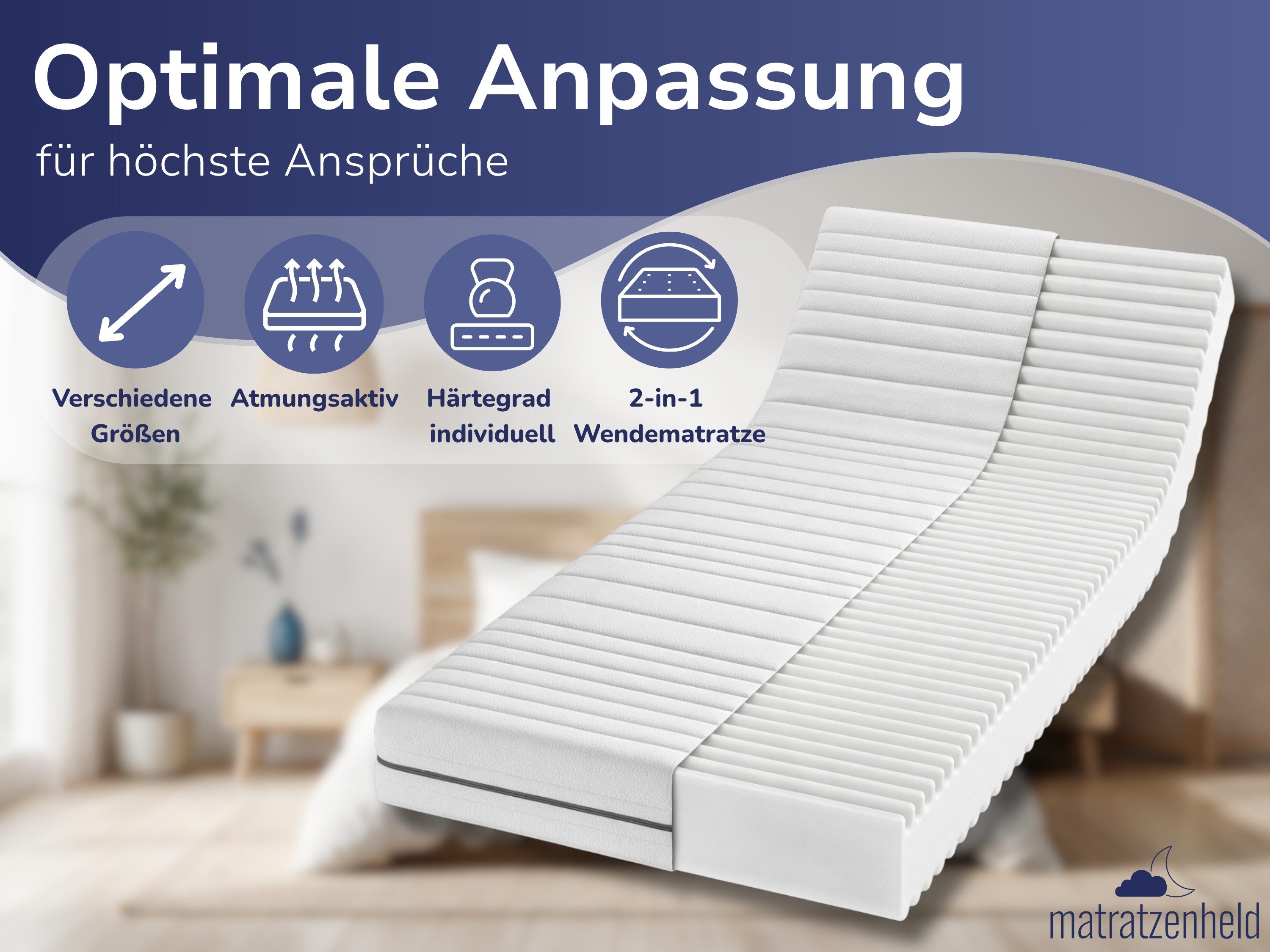Kaltschaummatratze 7-Zonen Matratze Wellness - H2, H3, H4 & H5, Matratzenheld, 18 cm hoch, verschiedene Größen & Härtegrade - atmungsaktiv, allergikergeeignet – Bild 2 von 5