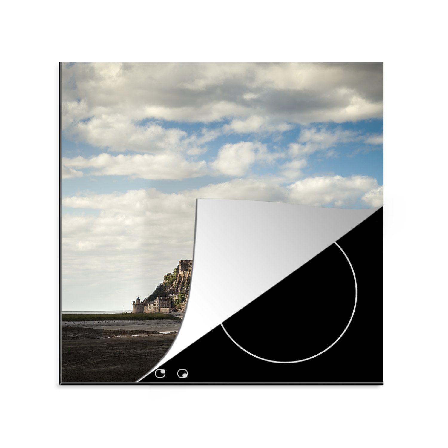 78x78 Wolken, (1 Insel küche Die tlg), Mont-Saint-Michel Herdblende-/Abdeckplatte cm, MuchoWow schwebenden Arbeitsplatte weißen, mit Le Ceranfeldabdeckung, für Vinyl,
