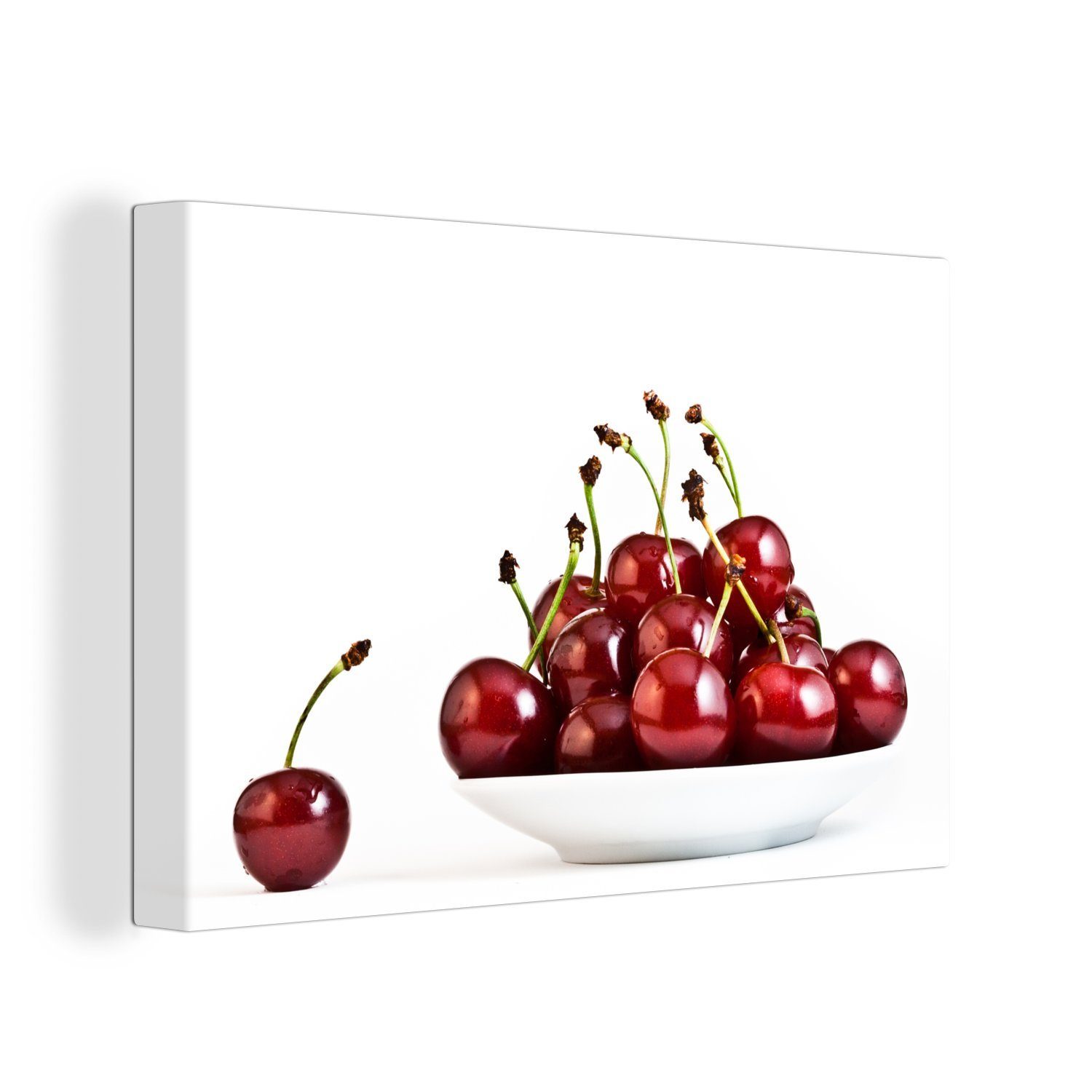 Weiß, cm - 30x20 (1 OneMillionCanvasses® Aufhängefertig, Leinwandbilder, St), Wandbild Schale Wanddeko, Kirsche - Leinwandbild
