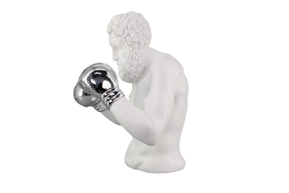 riess-ambiente Dekofigur BOXER 50cm weiß/silber - Skulptur, einzigartig, handgefertigt, urban (Einzelartikel, 1 St), Moderne Skulptur - ideal als dekorativer Akzent auf Sideboard & Regal
