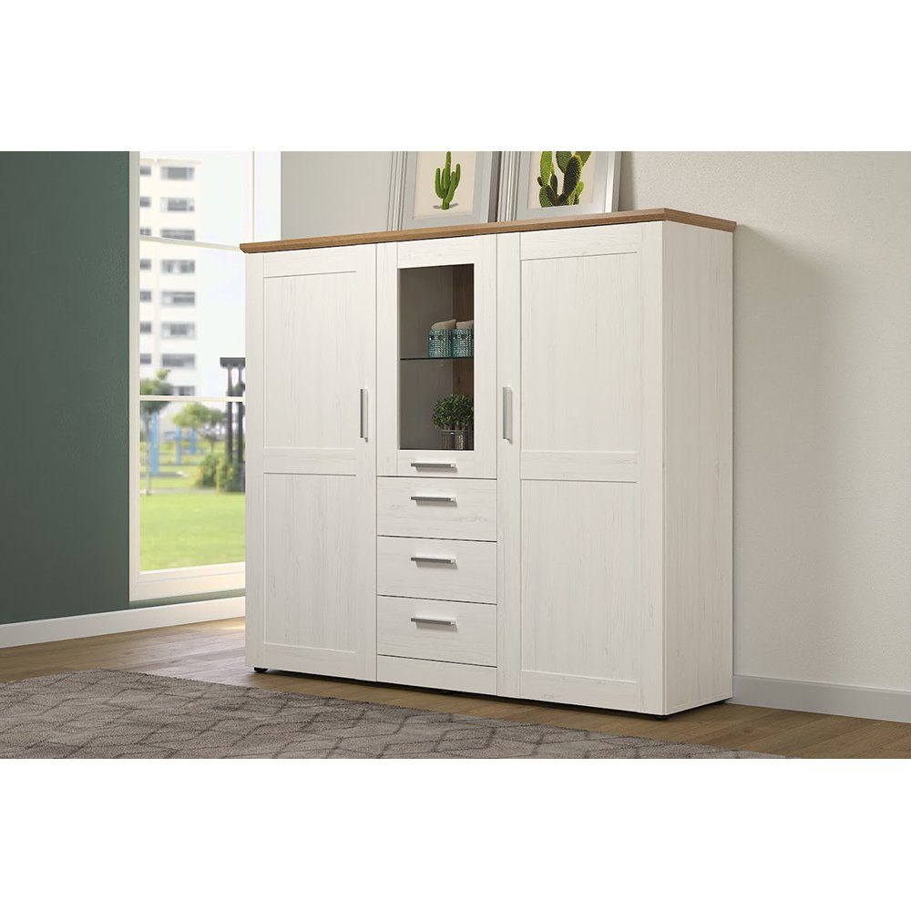 trendteam Vitrine Kommode Beistellschrank Vitrinenschrank Weiß/Braun 159x14 günstig online kaufen