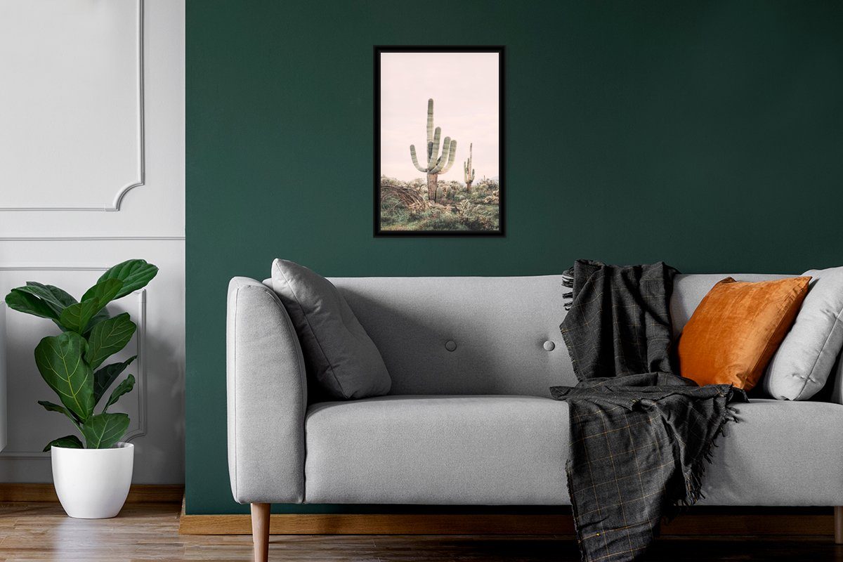 Wandposter, Kaktus Gerahmtes Grün - Schwarzem Bilderrahmen Poster Pflanzen, (1 St), - - Poster, Natur Wanddeko, MuchoWow Bilder,
