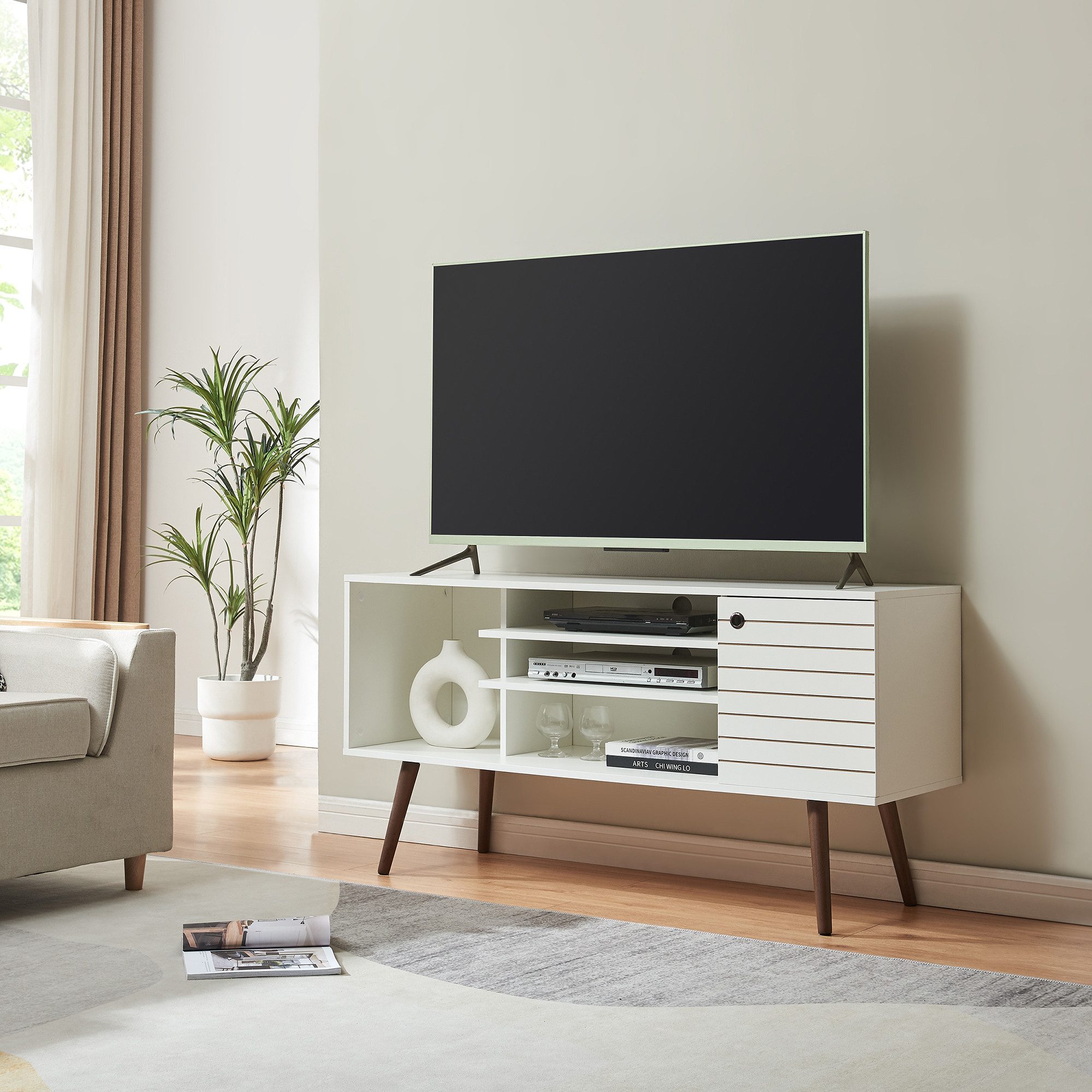 en.casa TV-Schrank »Vare« mit 1 Tür und 4 offenen Fächern 130 x 40 x 66 cm günstig online kaufen