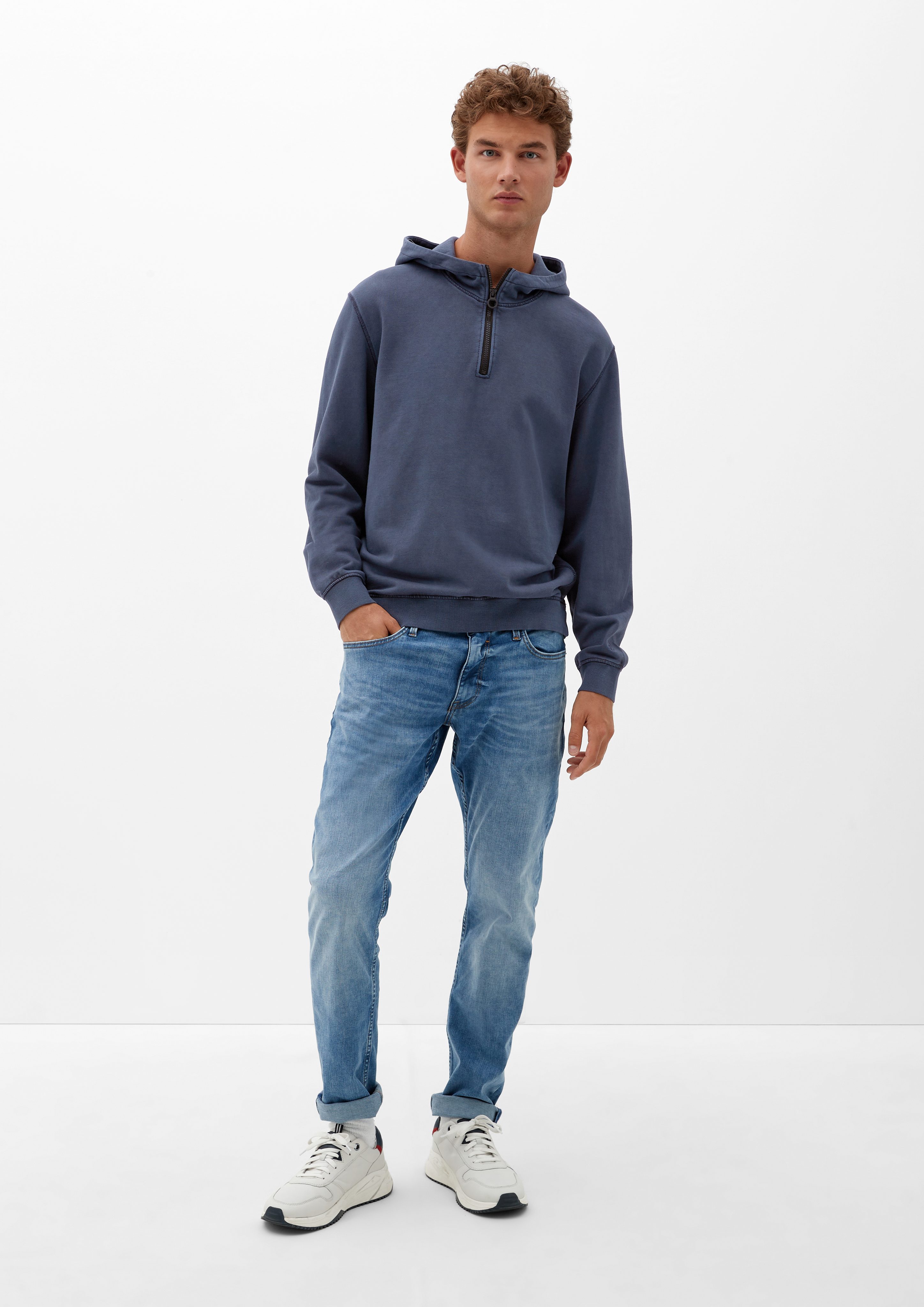 s.Oliver Sweatshirt mit Kapuzensweater Zipper Waschung navy