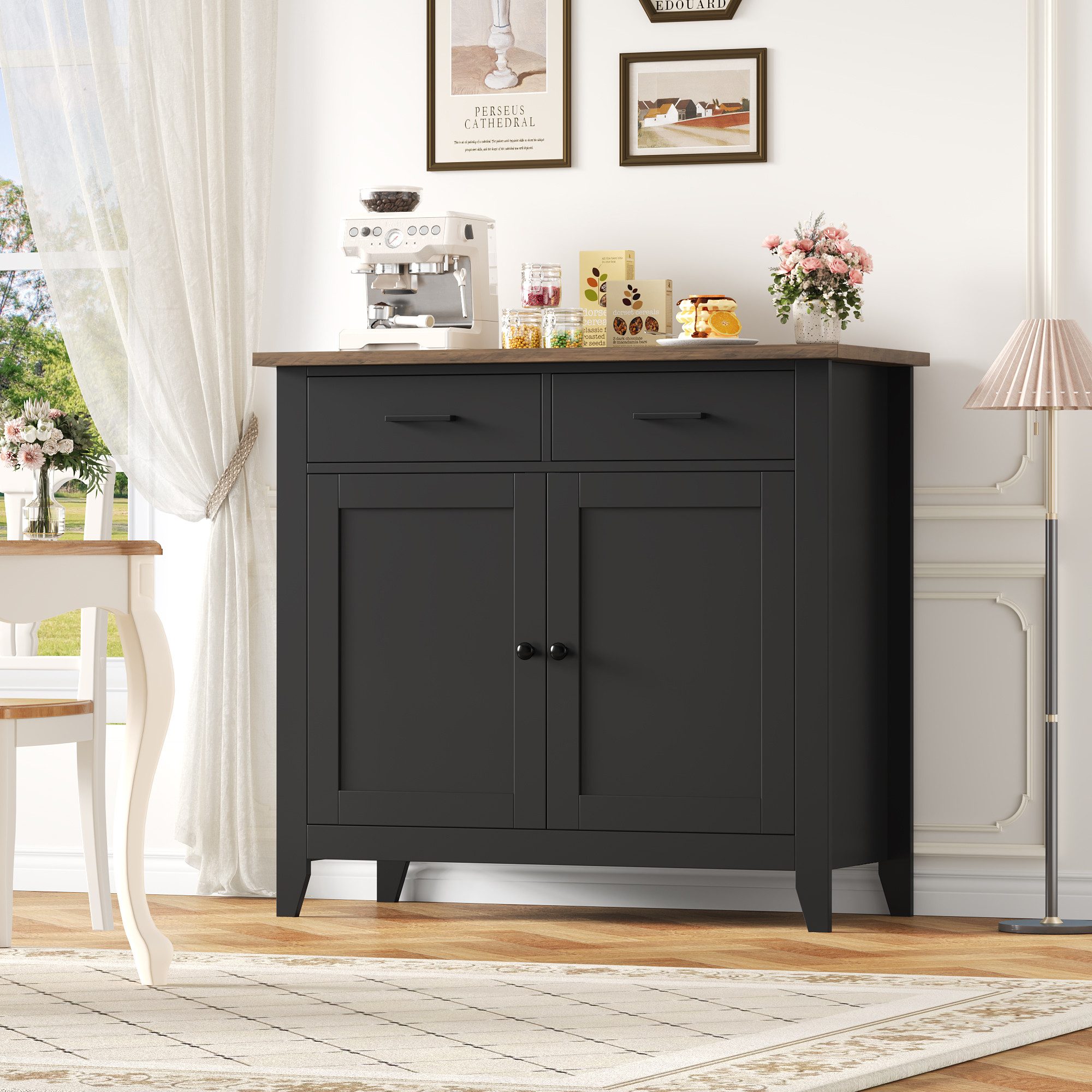 HOMECHO Sideboard, Küchenschrank mit Arbeitsplatte, 2 Schubladen, 82x40x91cm