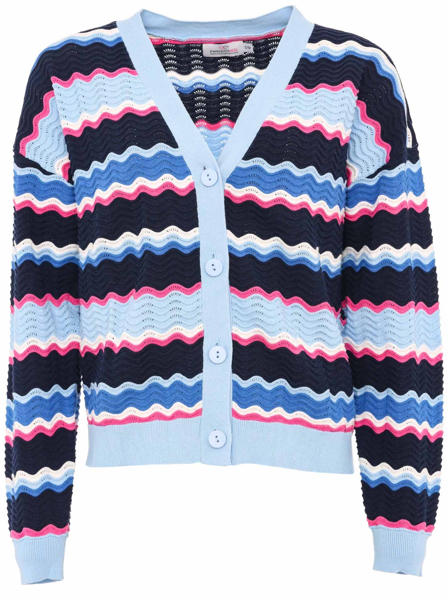 Zwillingsherz Strickjacke Wellen-Muster, Langarm, V-Ausschnitt, Baumwolle, günstig online kaufen