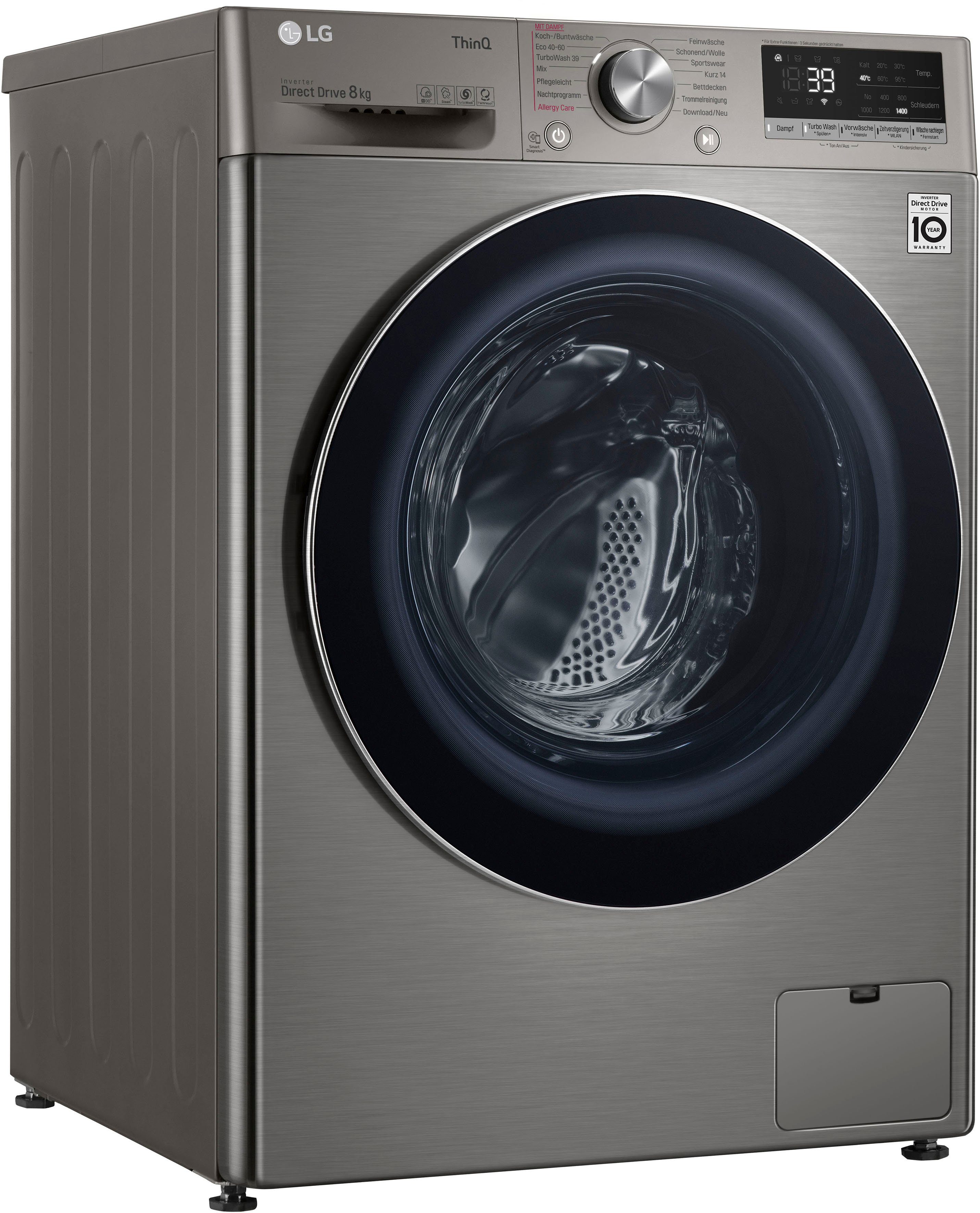 LG Waschmaschine V708P2PA, U/min, 8 TurboWash® 1400 in kg, - Waschen nur 39 Minuten