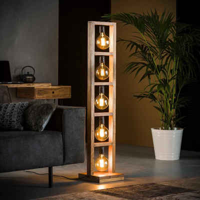 Liadomo Stehlampe Cuya, ohne Leuchtmittel, Industrial-Style, aus Akazienholz, Wohnzimmer, 5 x E27