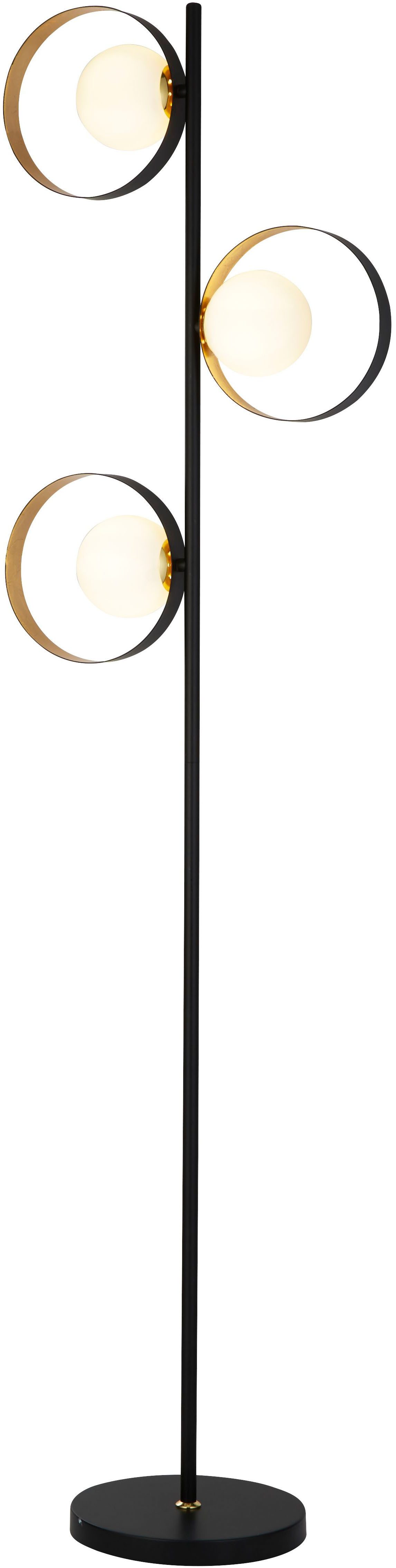 Searchlight Stehlampe Orbital Floor Lamp - Black Metal, Gold Leaf & Opal Glass, Leuchtmittel wechselbar