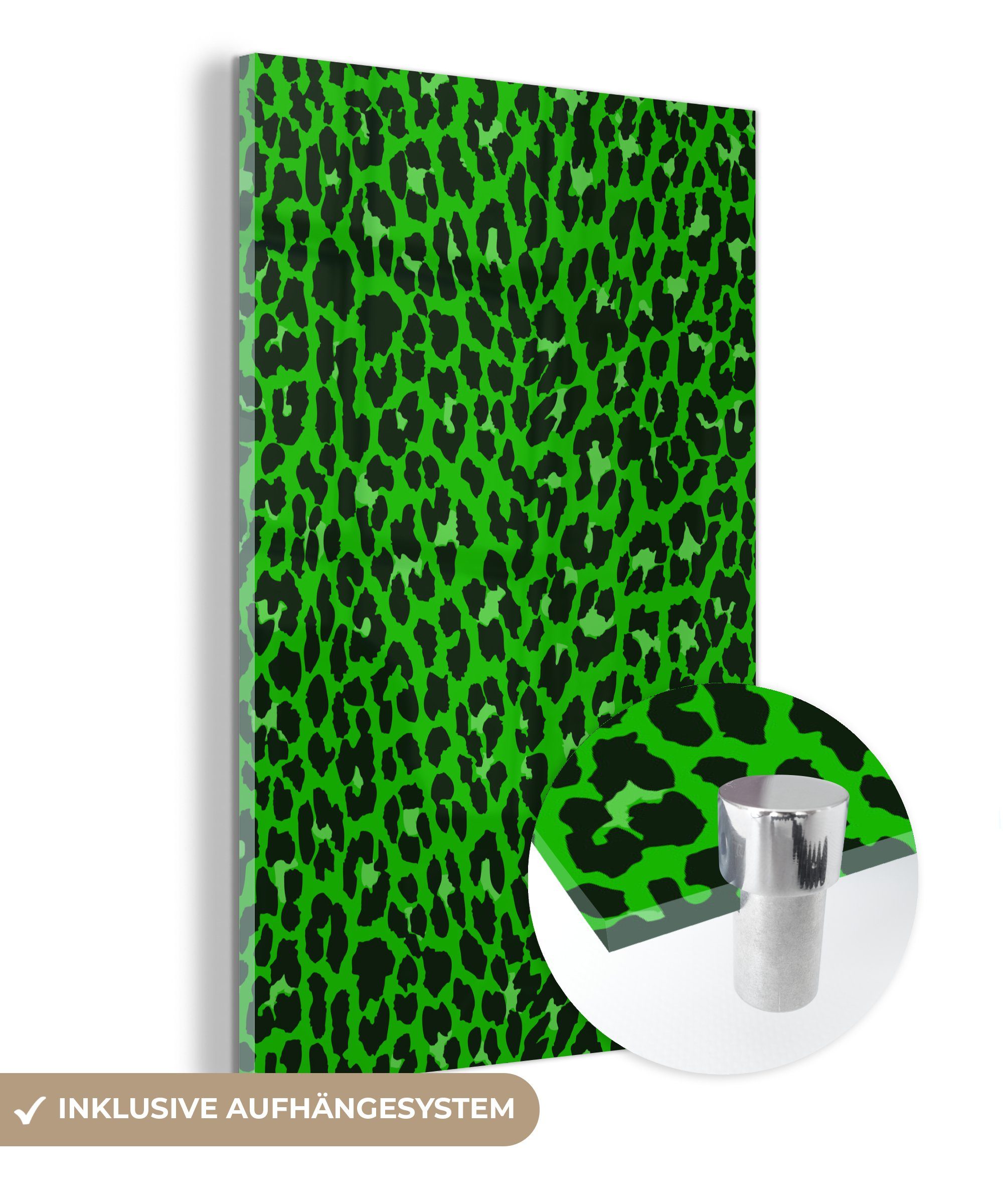 Bilder - Acrylglasbild Foto Glas - Leopard auf - Glasbilder Wandbild Glas Muster - St), Grün, MuchoWow (1 - Wanddekoration auf