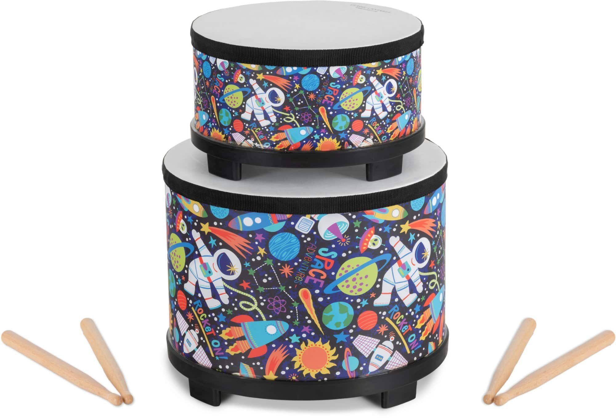 Classic Cantabile Trommel - Kindertrommel Set - Perfekt für kleine Kinderhände,Inkl. Drumsticks und 2 Kindertrommeln 8" + 10", 3-St., Trommel für Kinder - Trainiert das Rhythmusgefühl