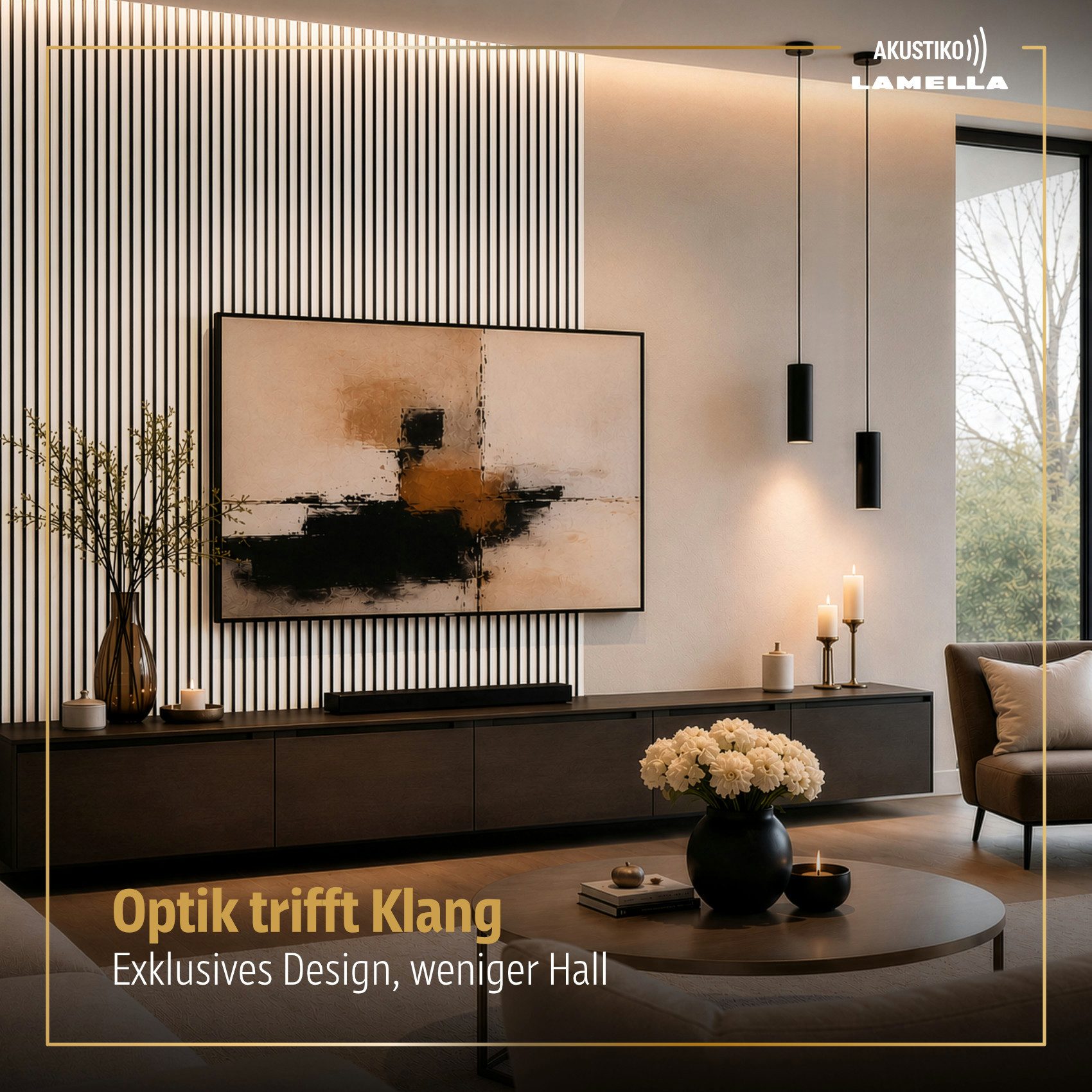 AKUSTIKO Wanddekoobjekt (Lamella Akustikpaneele 2 Stück 280x60cm - flexible Filz MDF Wandpaneele fugenlos - überlappende Holz Lamellenwand Schallabsorption - Ak – Bild 4 von 5