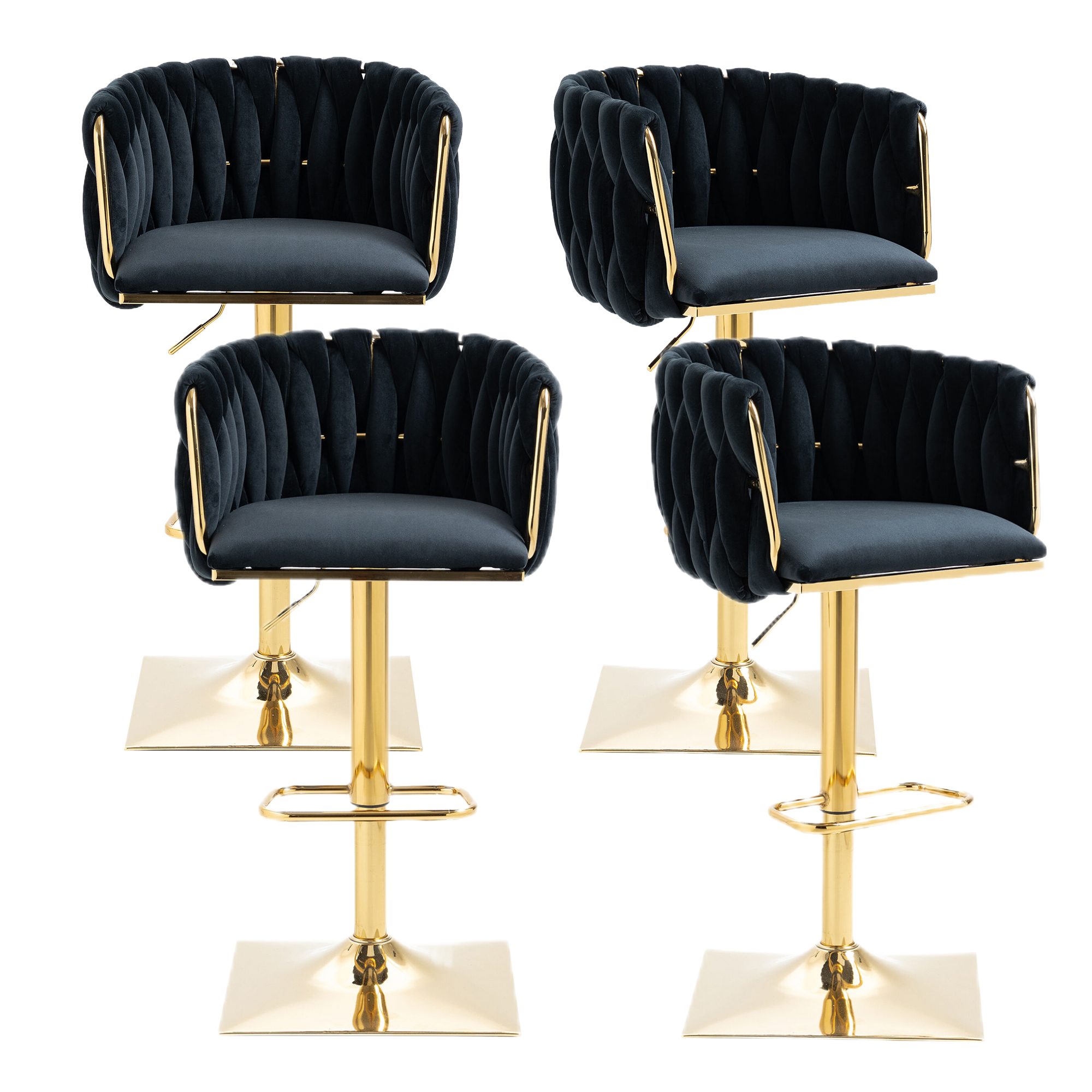 Barhocker 360° drehbare moderne Samt-Barstühle, goldene Stuhlbeine