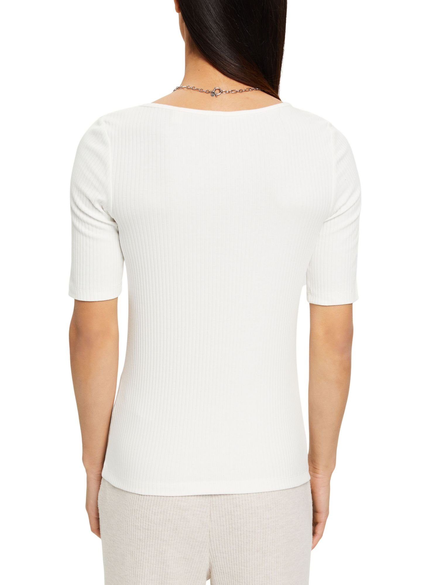 T-Shirt Knöpfen (1-tlg) Esprit edc by T-Shirt OFF WHITE mit Geripptes