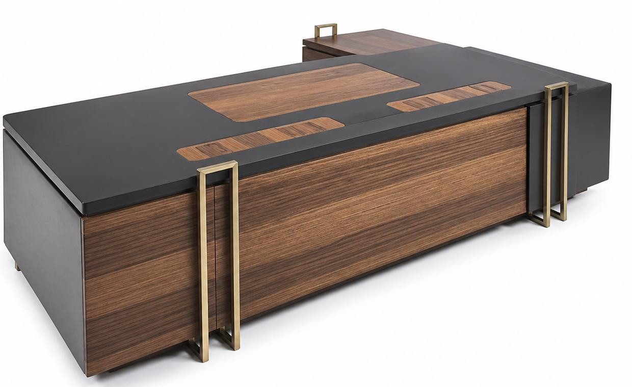 JVmoebel Schreibtisch Braun-Grauer Eckschreibtisch Exklusiver Cheftisch L-Form Holztisch, Made in Europa