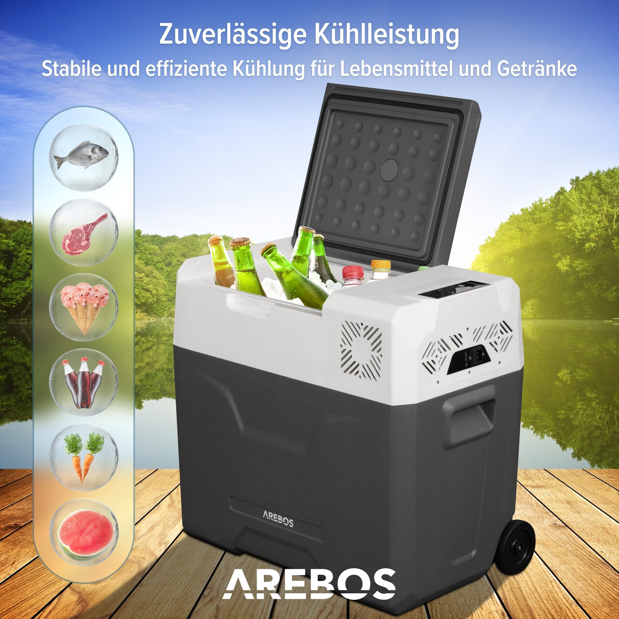 Arebos Kühlbox Elektrische Kompressor-Gefrierbox 27-47L mit Rollen & APP-Steuerung, Ablassschraube zum Wasserentfernen – Bild 4 von 5