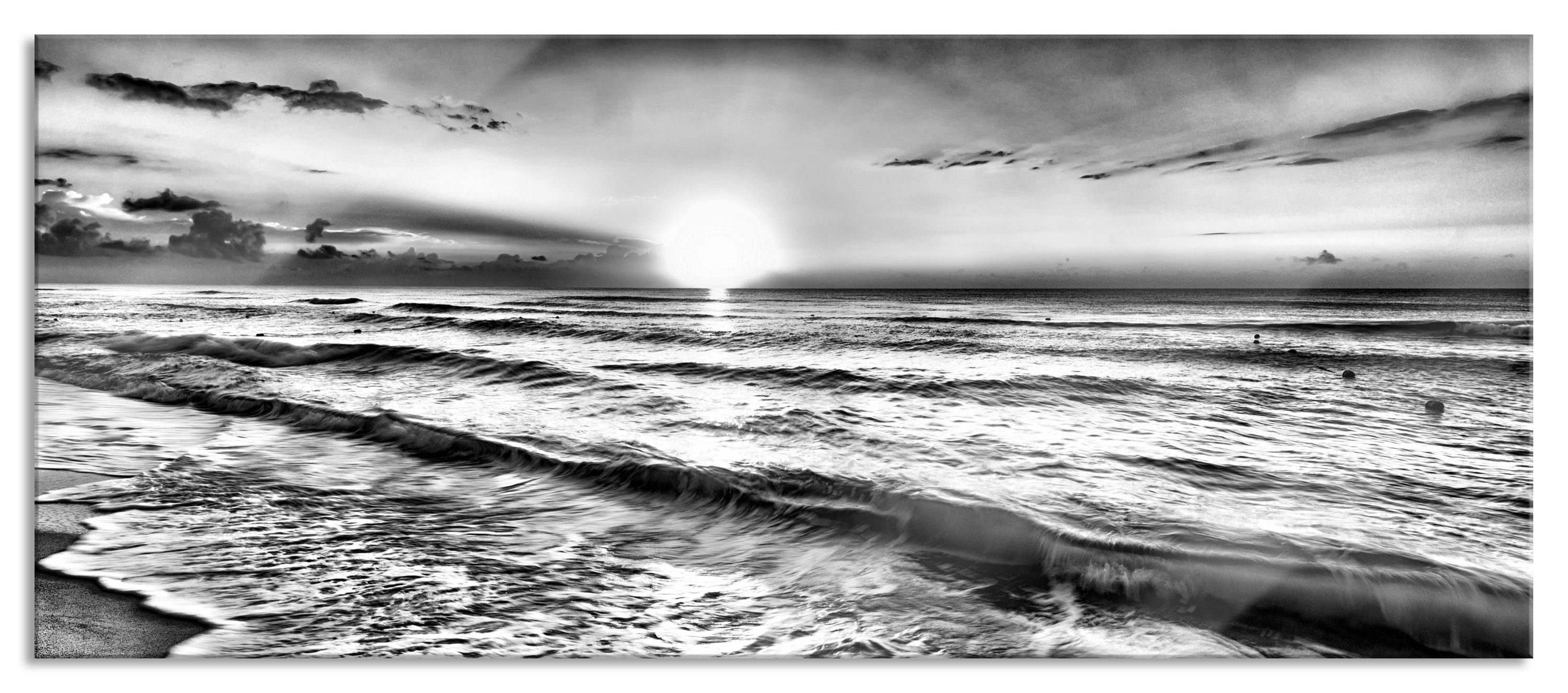 Pixxprint Glasbild Meer bei Sonnenuntergang, Meer bei Sonnenuntergang (1 St), Glasbild aus Echtglas, inkl. Aufhängungen und Abstandshalter