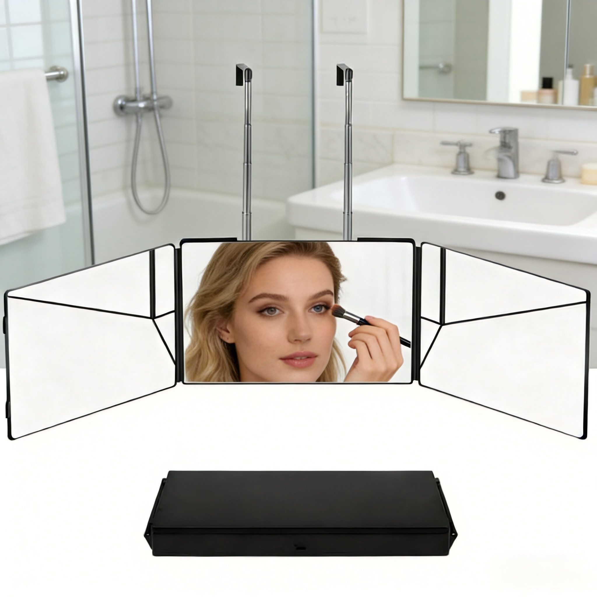 ZMH Kosmetikspiegel Zusammenklappbarer mit höhenverstellbarer Montage – 3-teiliges, verzerrungsfreien Spiegeloberflächen für Bad, Schlafzimmer & Diele