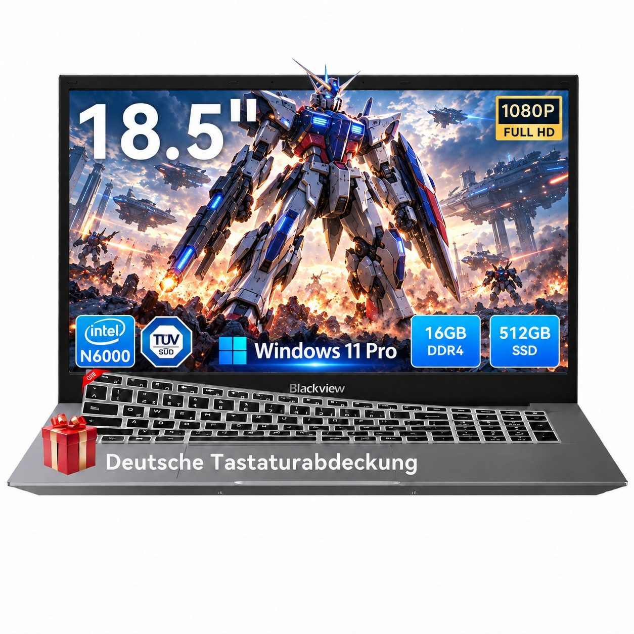 blackview 18.5" FHD IPS Acebook10 Intel 16GB+512GB Windows 11 Pro Notebook (Intel N6000 Intel Core N6000, 16 GB, 512 GB SSD, Windows 11 Pro, FHD+ IPS, Silikon-Tastaturschutz, (deutsche Folie)