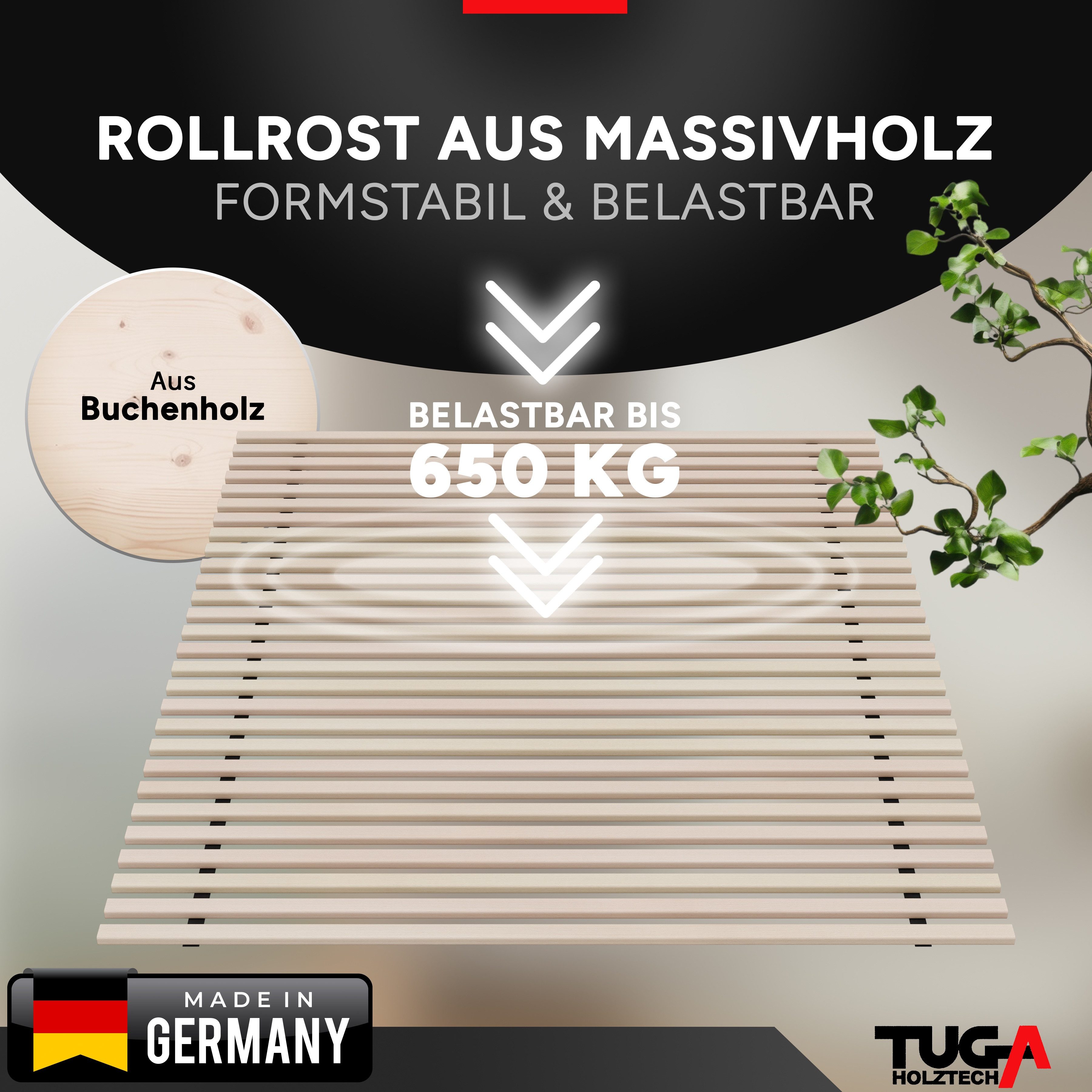 Rollrost Lattenrost Rolllattenrost "Buche" 80 x 160 cm 22mm bis 650kg Bettrost, TUGA-Holztech, 80cm 90cm 100cm 120cm 140cm 160cm 180cm 200cm Lg190 200 210 220cm