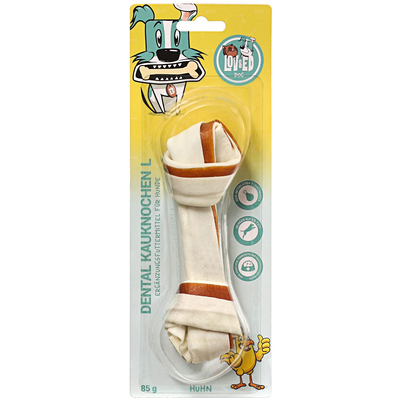 Lov&Ed Kauknochen Huhn, L, Mit Dental-Effekt, 85g, 85g