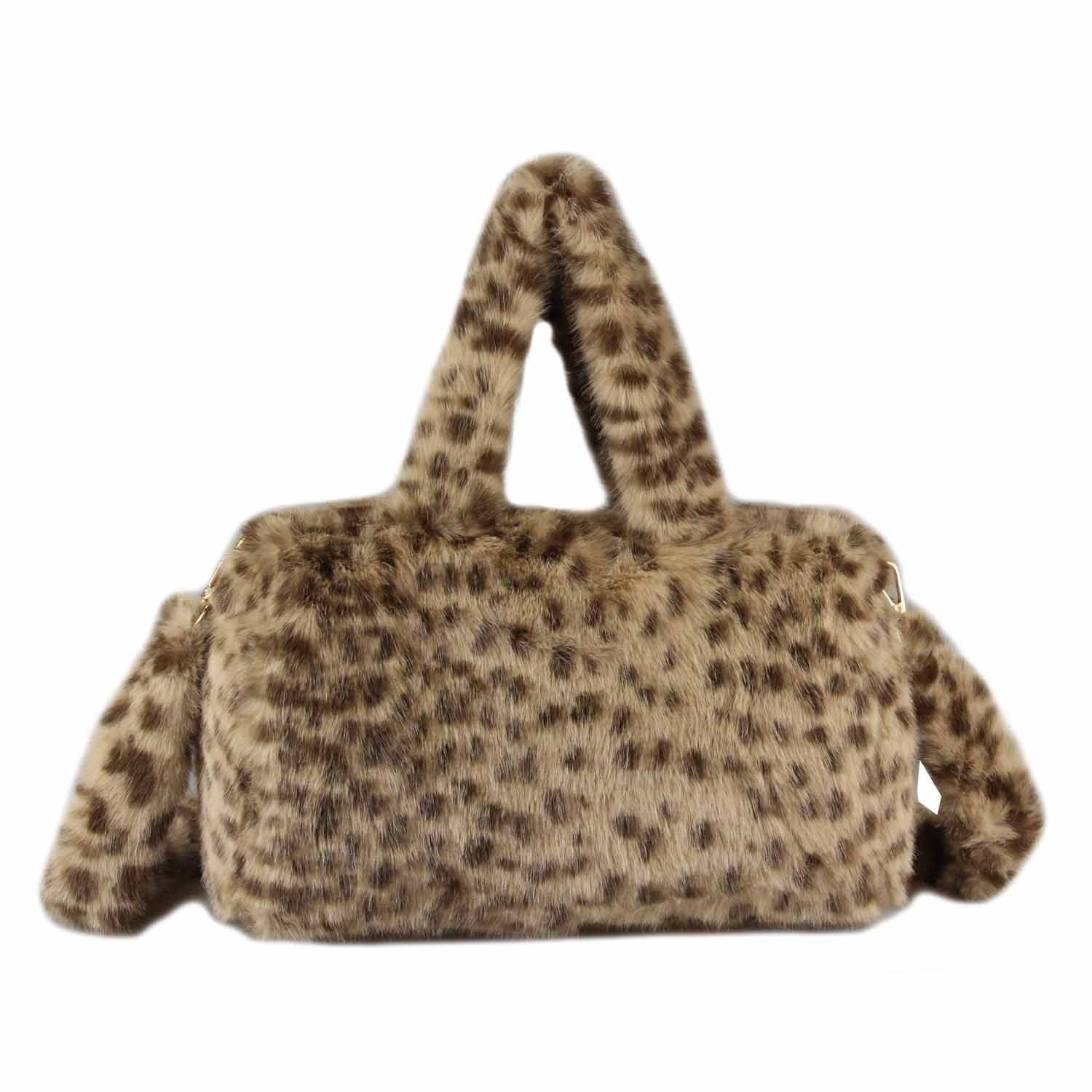 ITALYSHOP24 Schultertasche Damen Leo Tasche Handtasche PELZTASCHE Shopper Tote Bag Leopard Print, Felltasche Crossbody Umhängetasche Teddytasche Plüsch Kunstpelz