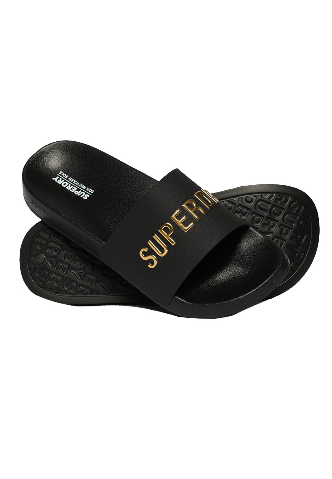 Superdry Superdry Herren Bade-Sandalen LOGO VEGAN POOL SLIDE Black Metallic Badesandale