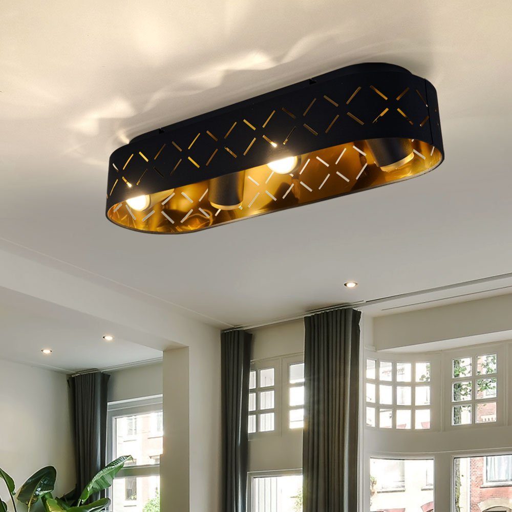L LED etc-shop Leuchtmittel Gold Metall Textil Deckenleuchte, Warmweiß, Wohnzimmerleuchte Schwarz inklusive, LED Deckenleuchte