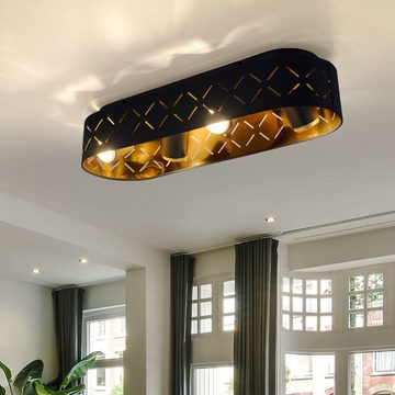 etc-shop LED Deckenleuchte, Leuchtmittel inklusive, Warmweiß, Deckenleuchte LED Wohnzimmerleuchte Metall Schwarz Gold Textil L