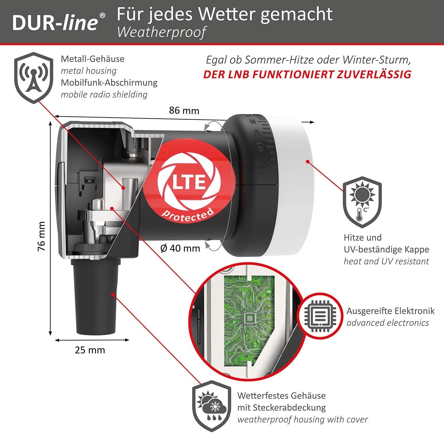 DUR-line DUR-line +Ultra Single LNB - 1 Teilnehmer schwarz - mit LTE-Filter [ Universal-Single-LNB