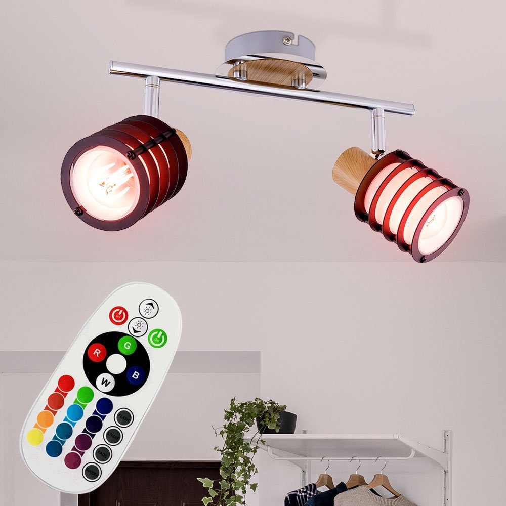 etc-shop LED Deckenleuchte, Leuchtmittel inklusive, Warmweiß, Farbwechsel, Decken Spot Lampe Wohn Zimmer Glas Leuchte Holz Strahler FERNBEDIENUNG