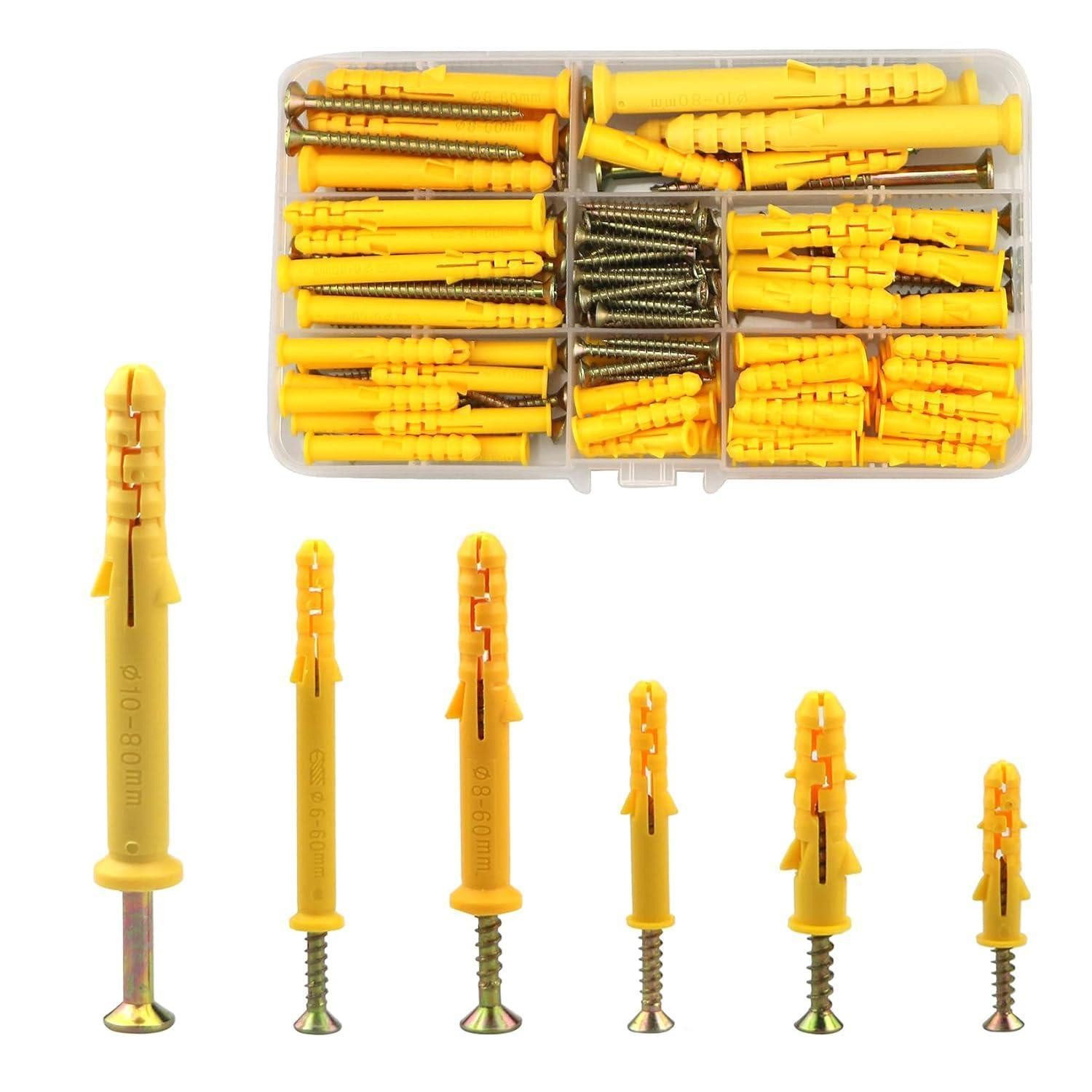LuxusKollektion Schrauben- und Dübel-Set Dübelset 150 Stück Schrauben Mauerwerk M6 M8 M10 30 40 60 80 mm