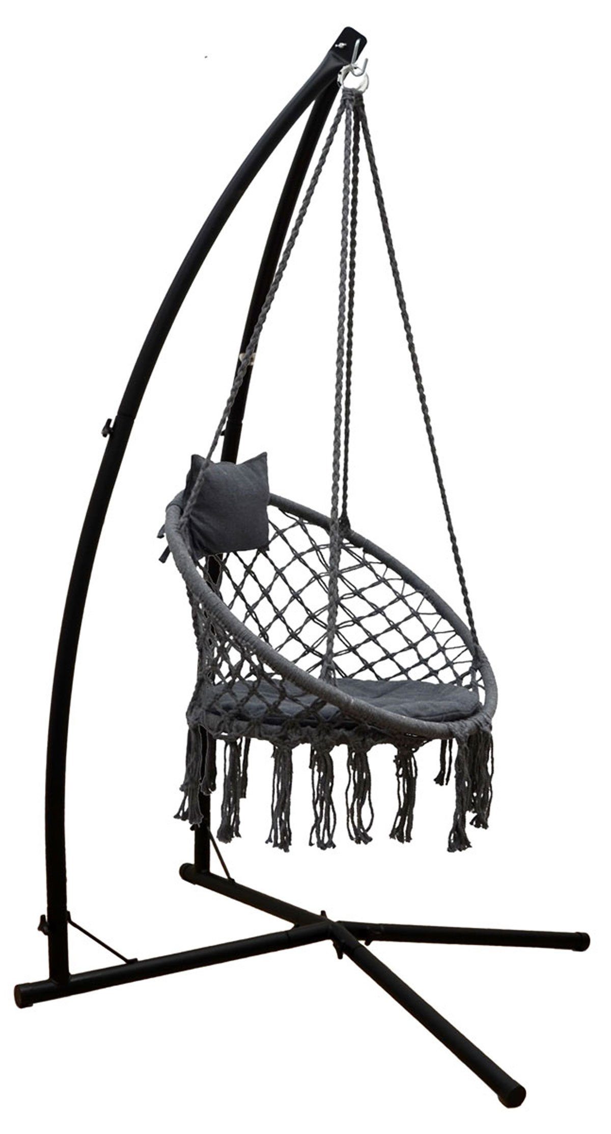 AMANKA Hängestuhl mit Gestell - Makramee Hängesessel bis 120 kg für Garten und Balkon, 80 x 60 cm Hängesitz für Kinder und Erwachsene - Indoor Korbschaukel