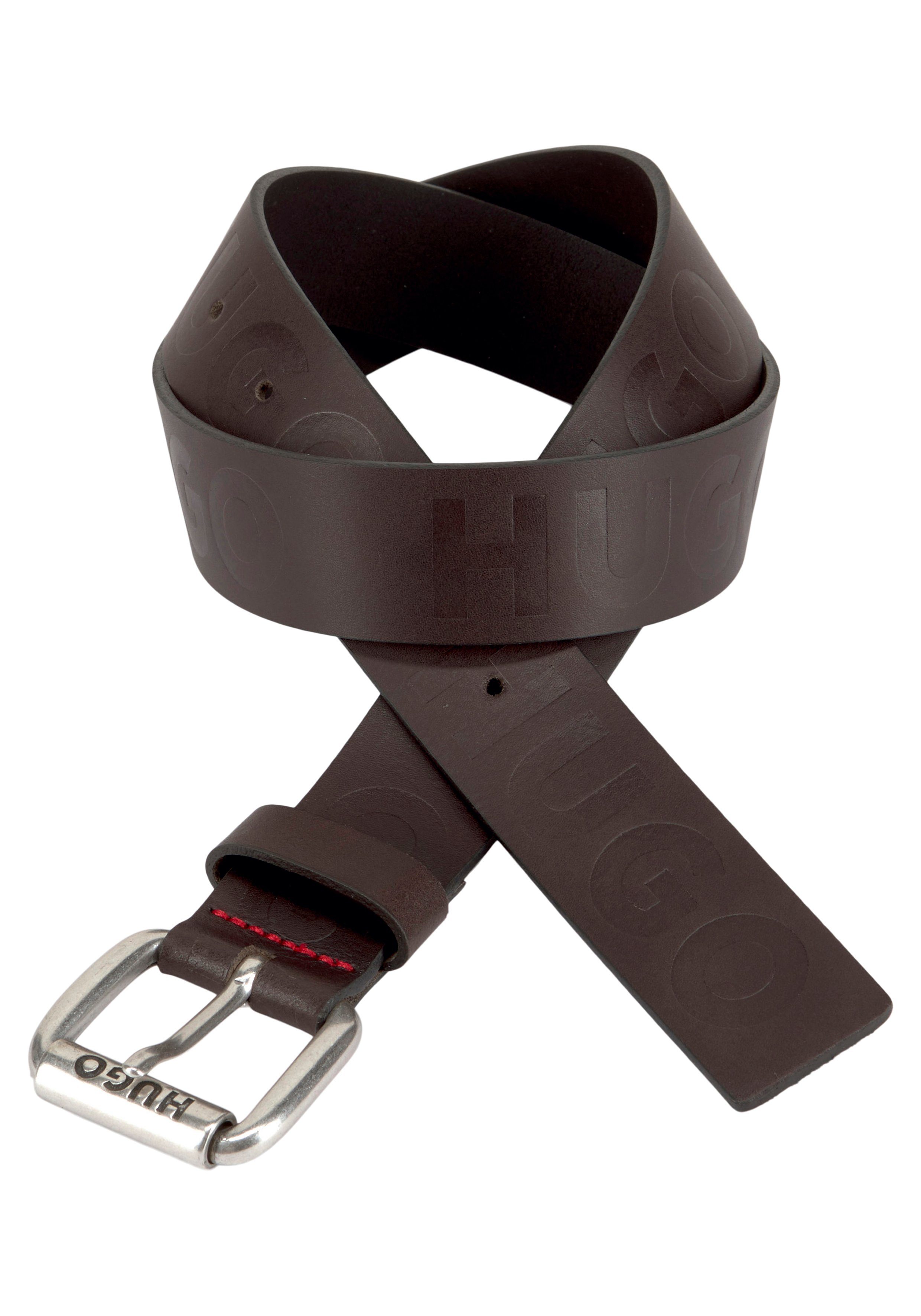 HUGO Ledergürtel Ger-Ai HUGO Sz35 mit HUGO Prägung auf dem gesamten Leder Dark Brown