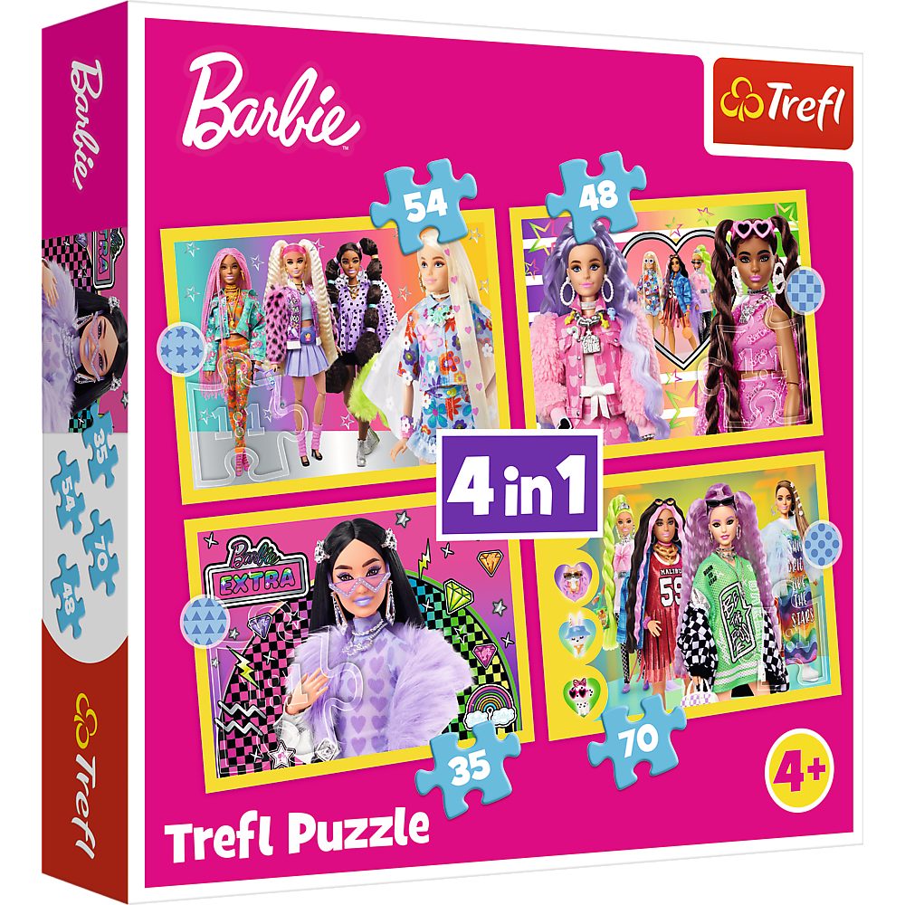 Trefl Puzzle Kinderpuzzle Puzzleset Legespiel, 207 Puzzleteile, 4 Puzzles in 1, 35/48/54/70 Teile, Barbie-Motive