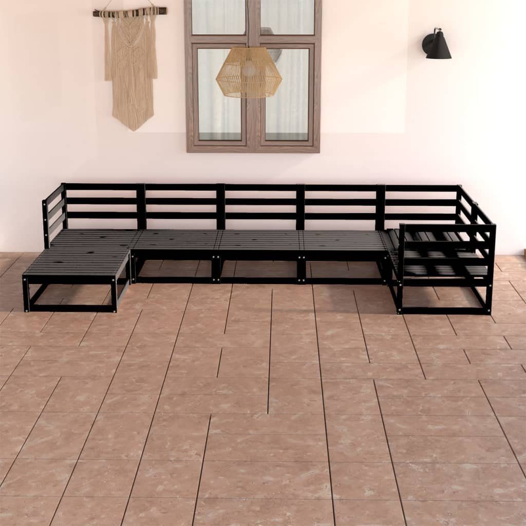 vidaXL Gartenlounge-Set 7-tlg. Garten-Lounge-Set Schwarz Massivholz Kiefer, (1-tlg)