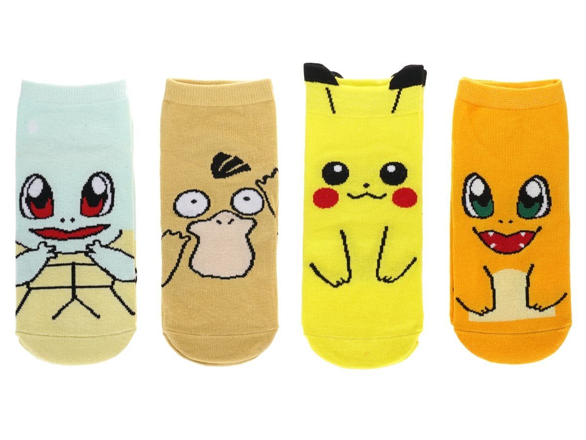 GalaxyCat Strümpfe Sneaker Socken für Pokemon Fans, 4 Paar, Größe: 35-38, Pika, Enton, (8-Paar) 4-er Sneaker Socken Set mit Pokemon