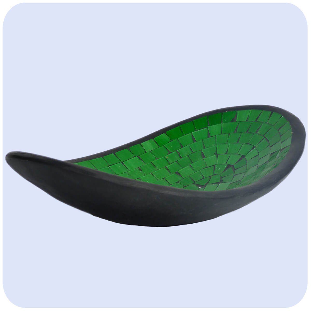 SIMANDRA Dekoschale Glas-Mosaikschale Tonschale XL oval Grün
